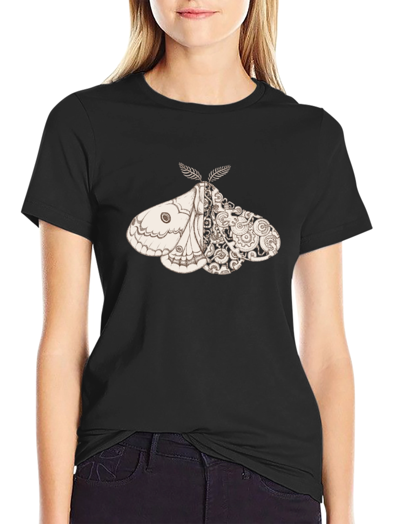 Black Steampunk Moth Graphic Tee - Unique Insect Design view 2
