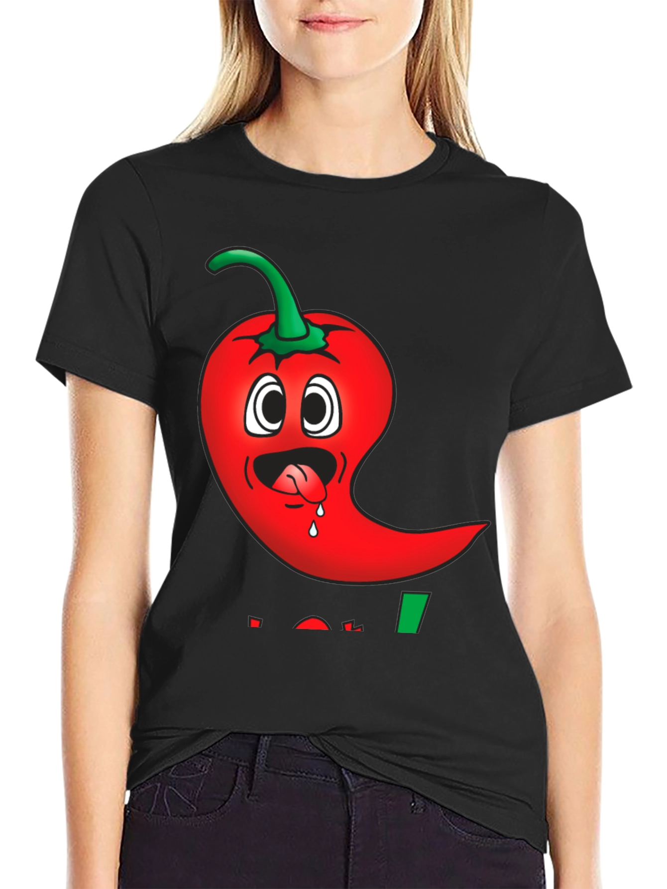 Black Spicy Pepper Cartoon Graphic Tee - Black view 2
