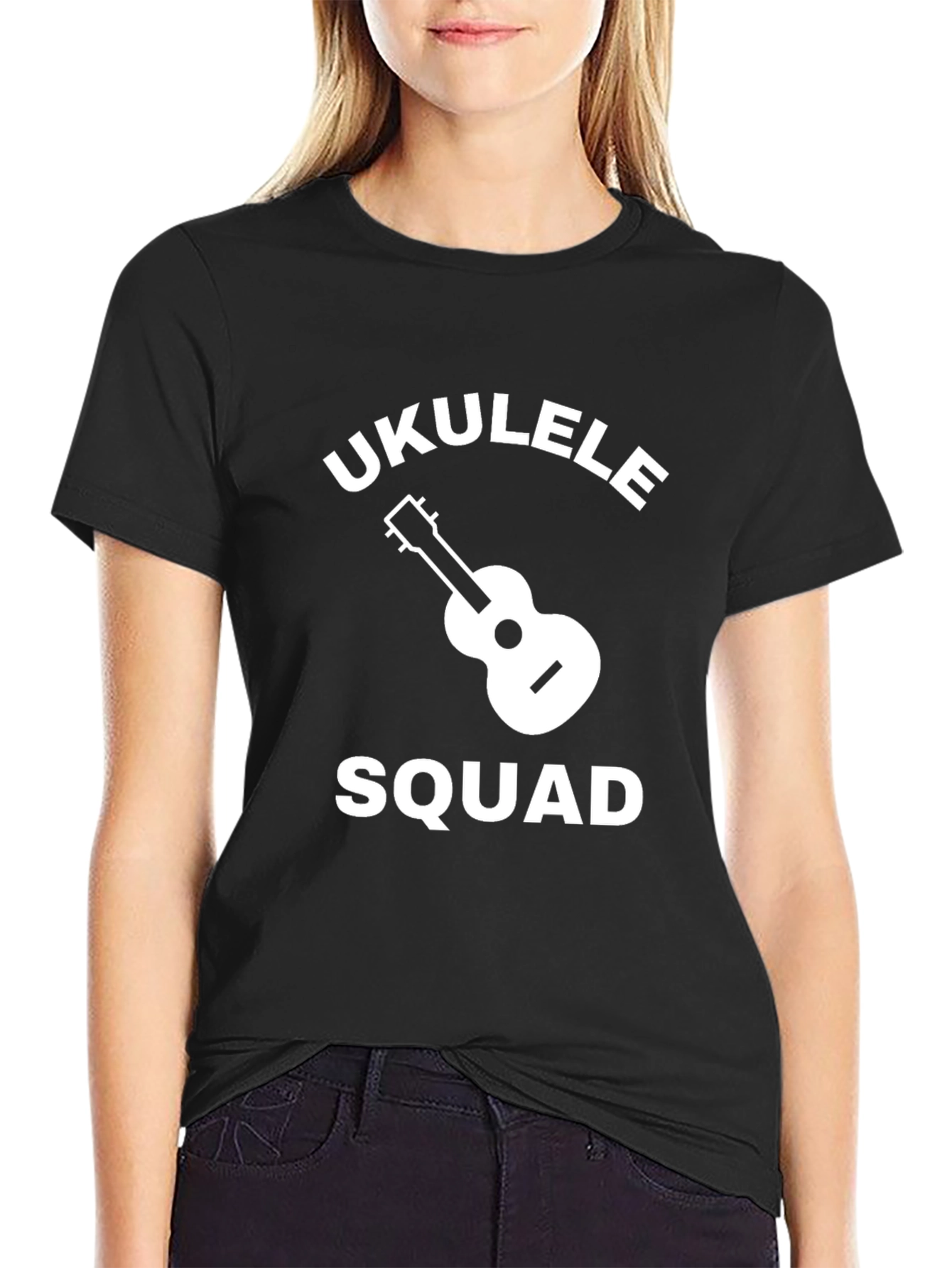 Black Ukulele Squad Graphic Tee - Black Cotton Blend T-Shirt view 2