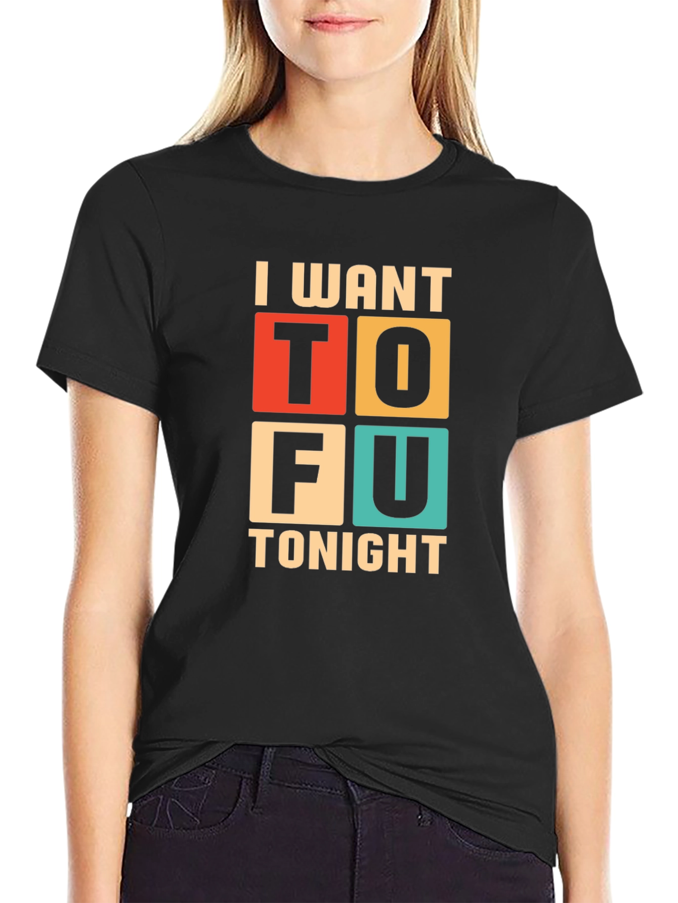 Black I Want Tofu Tonight Graphic Tee - Trendy Vegan Style view 2