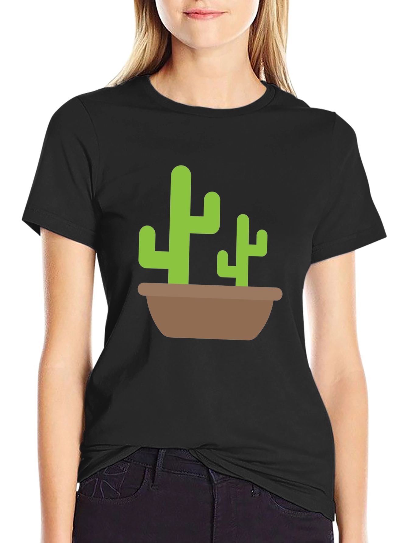 Black Cactus Graphic Tee - Black Casual T-Shirt view 2