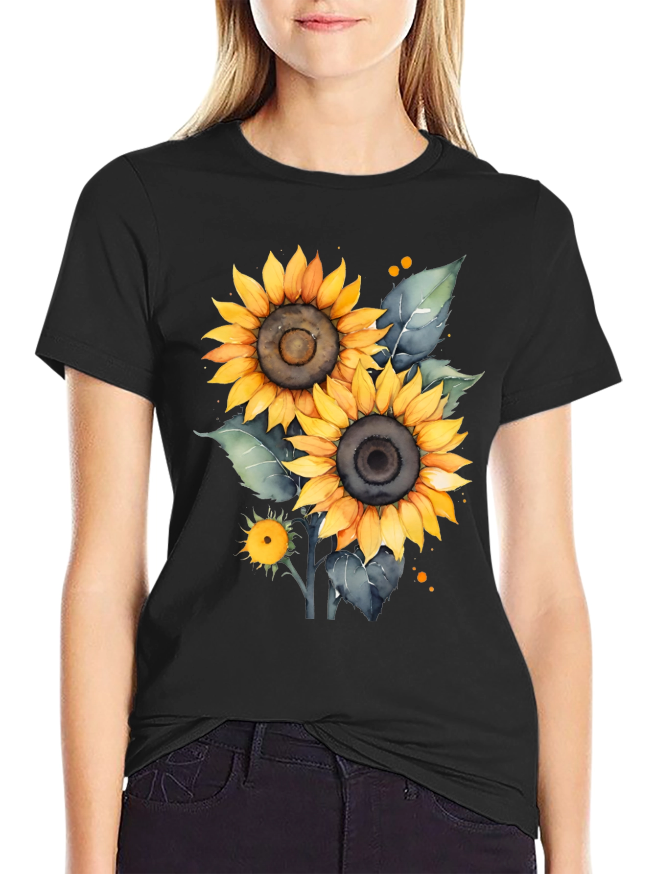 Black Sunflower Graphic Tee - Black Cotton T-Shirt view 2