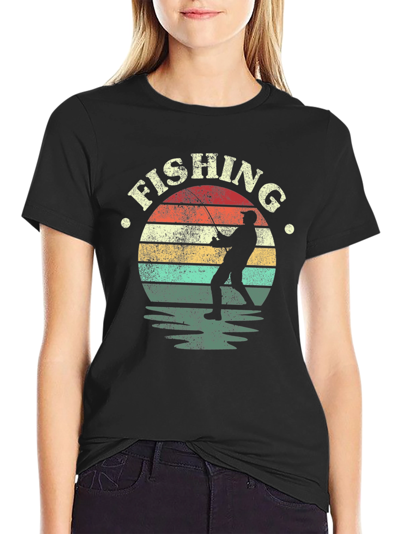 Black Fishing Sunset Graphic T-Shirt - Black view 2
