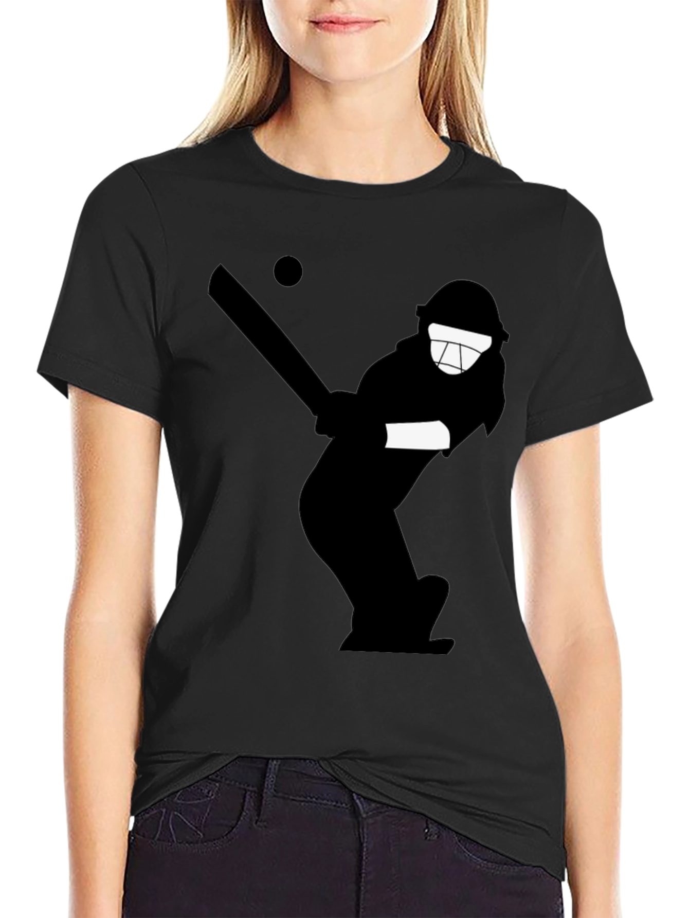 Black Cricket Player Graphic Tee - Black Cotton T-Shirt view 2