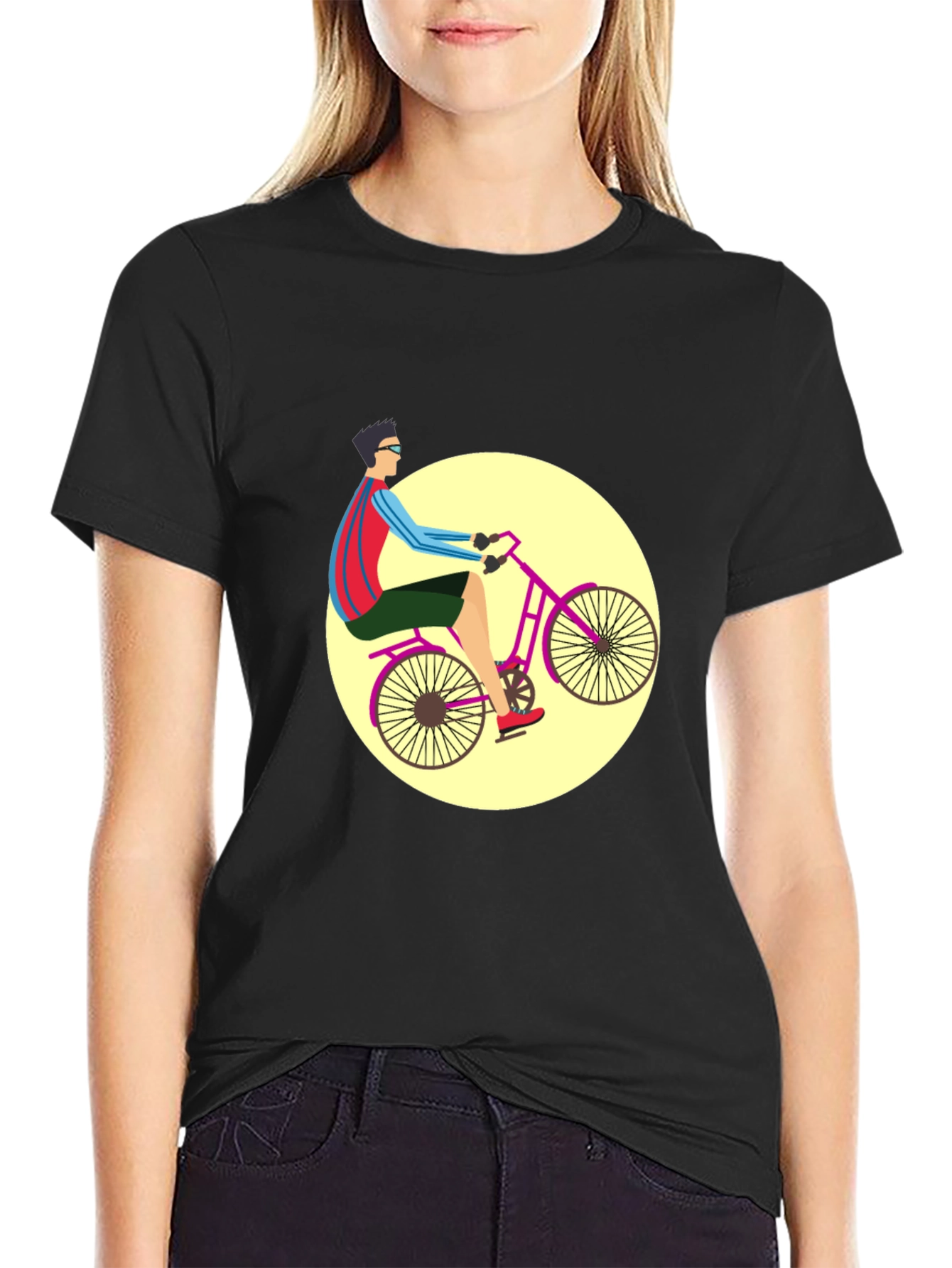 Black Stylish Bicyclist Graphic Tee - Black Cotton Blend view 2