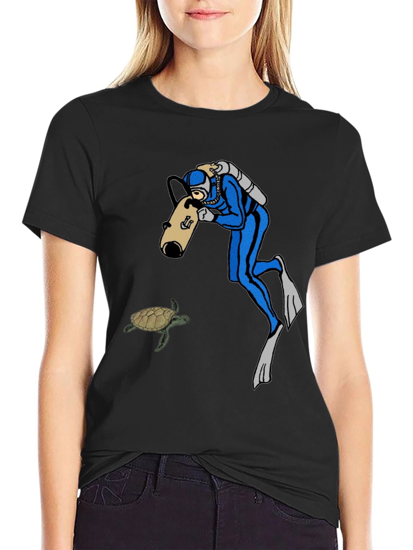 Black Diver & Turtle Black T-Shirt view 2