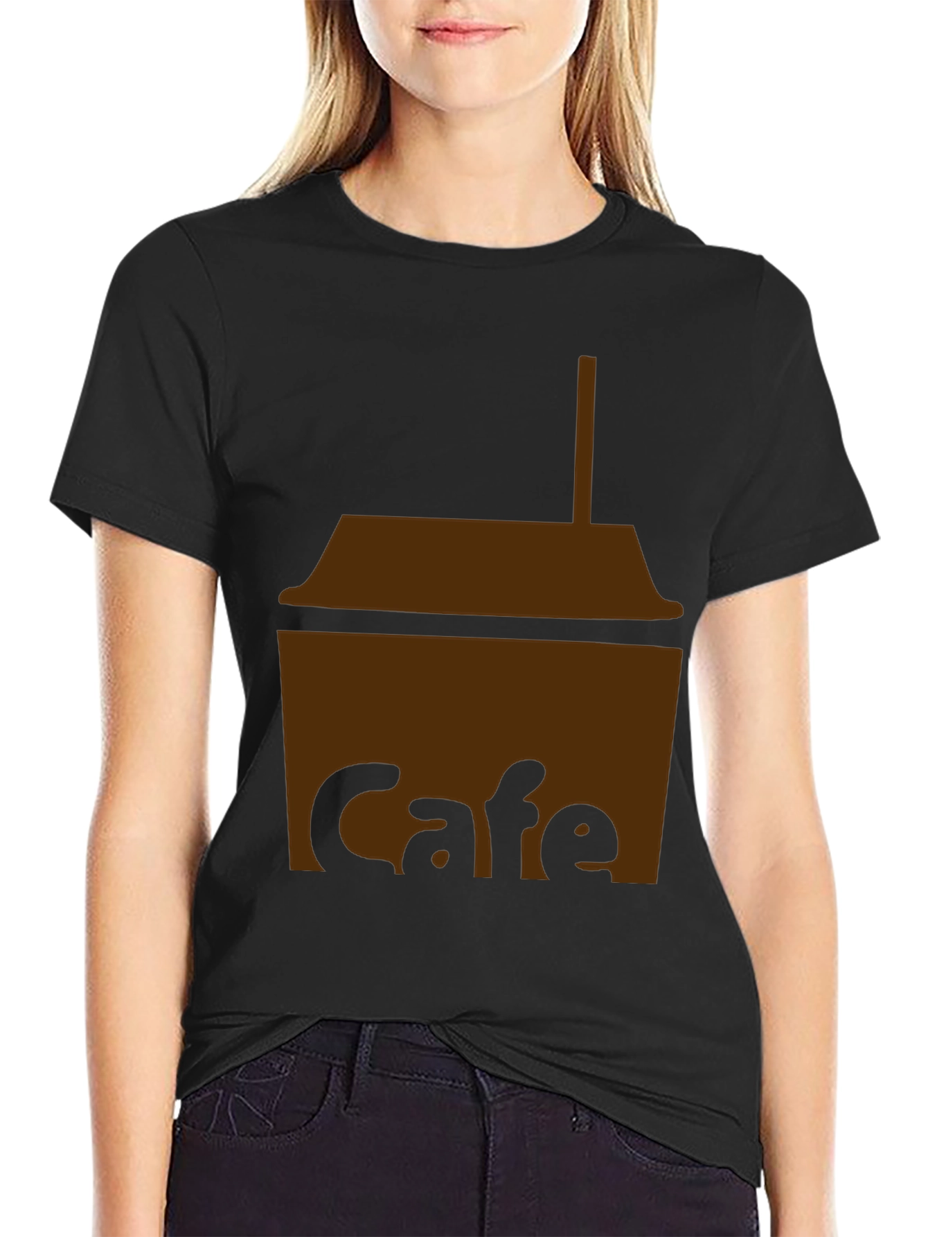 Cafe T-Shirt - Black Cotton Blend Graphic Tee - 2
