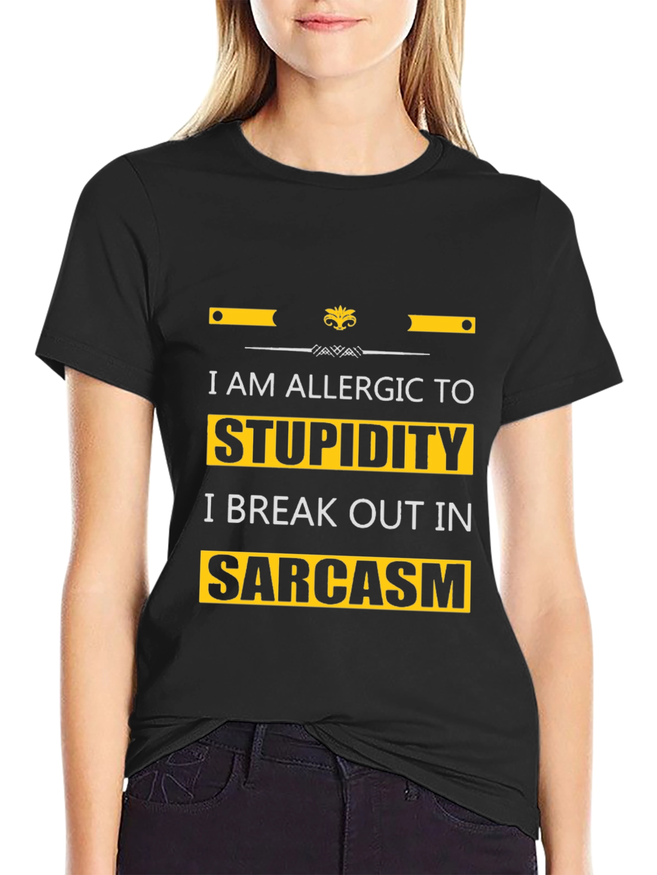 Black Allergic to Stupidity Sarcasm T-Shirt view 2