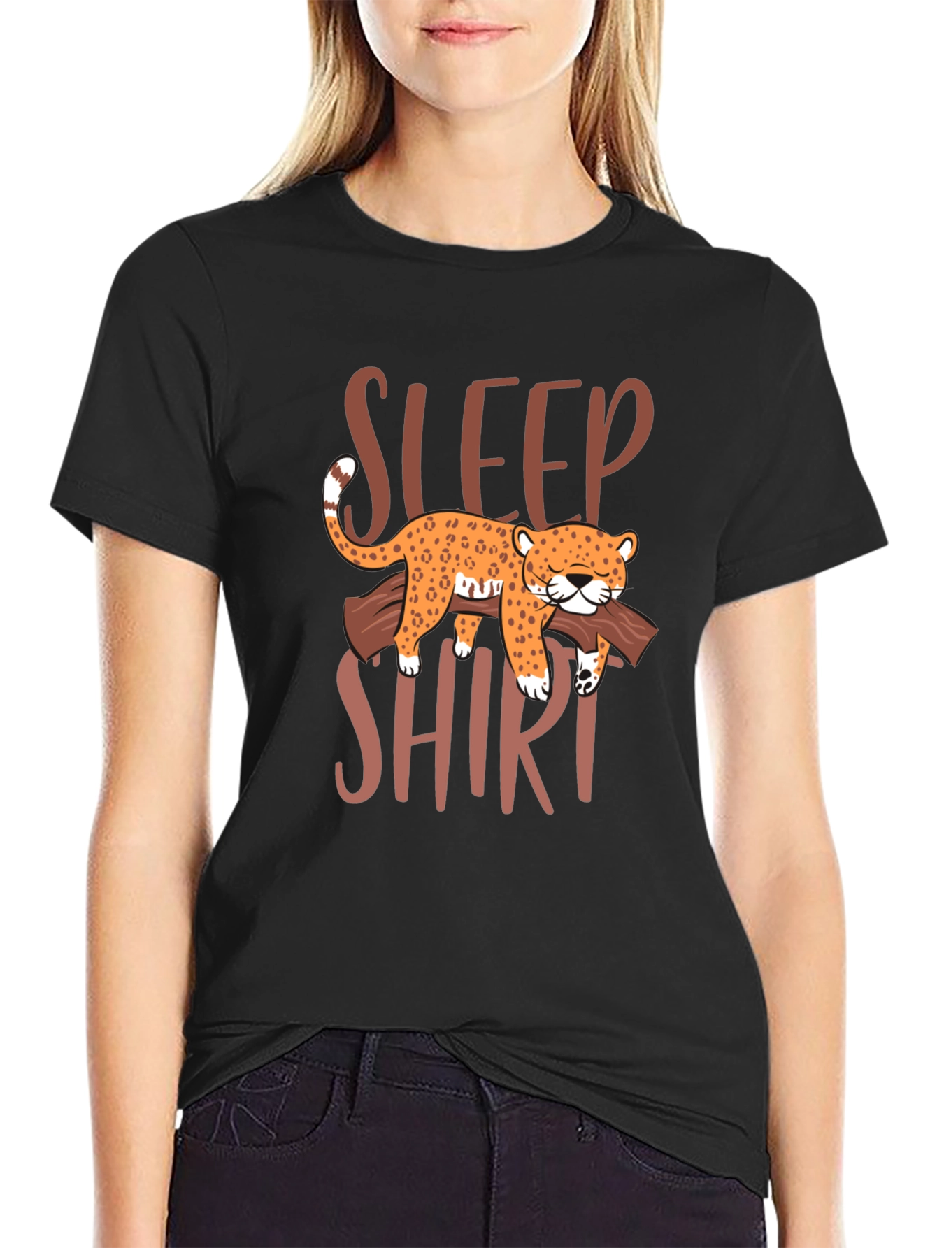 Black Sleep Shirt Leopard Graphic Tee view 2