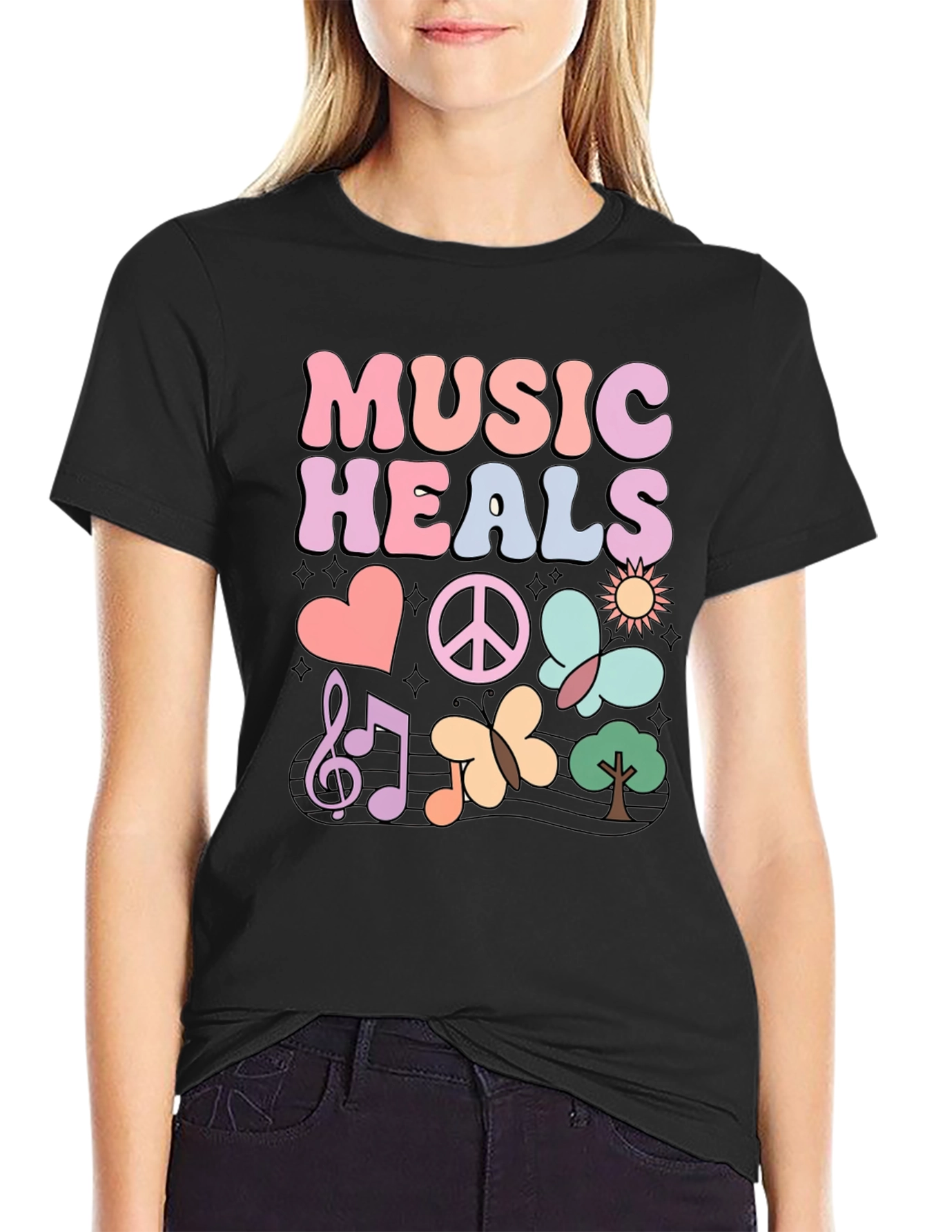 Black Music Heals Graphic T-Shirt - Casual Comfort view 2