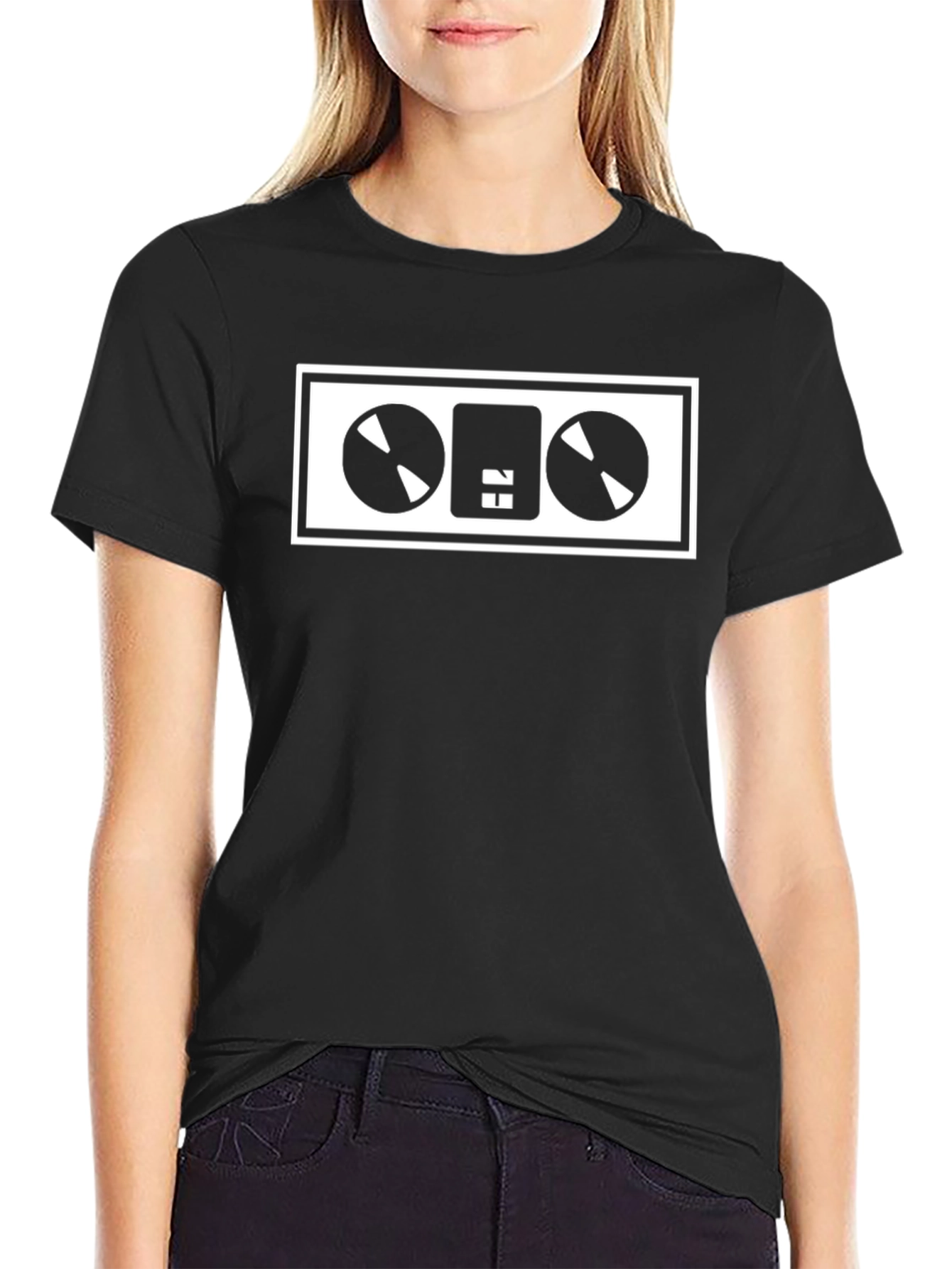 Black Retro Cassette Tape Graphic Tee - Black Cotton Blend view 2