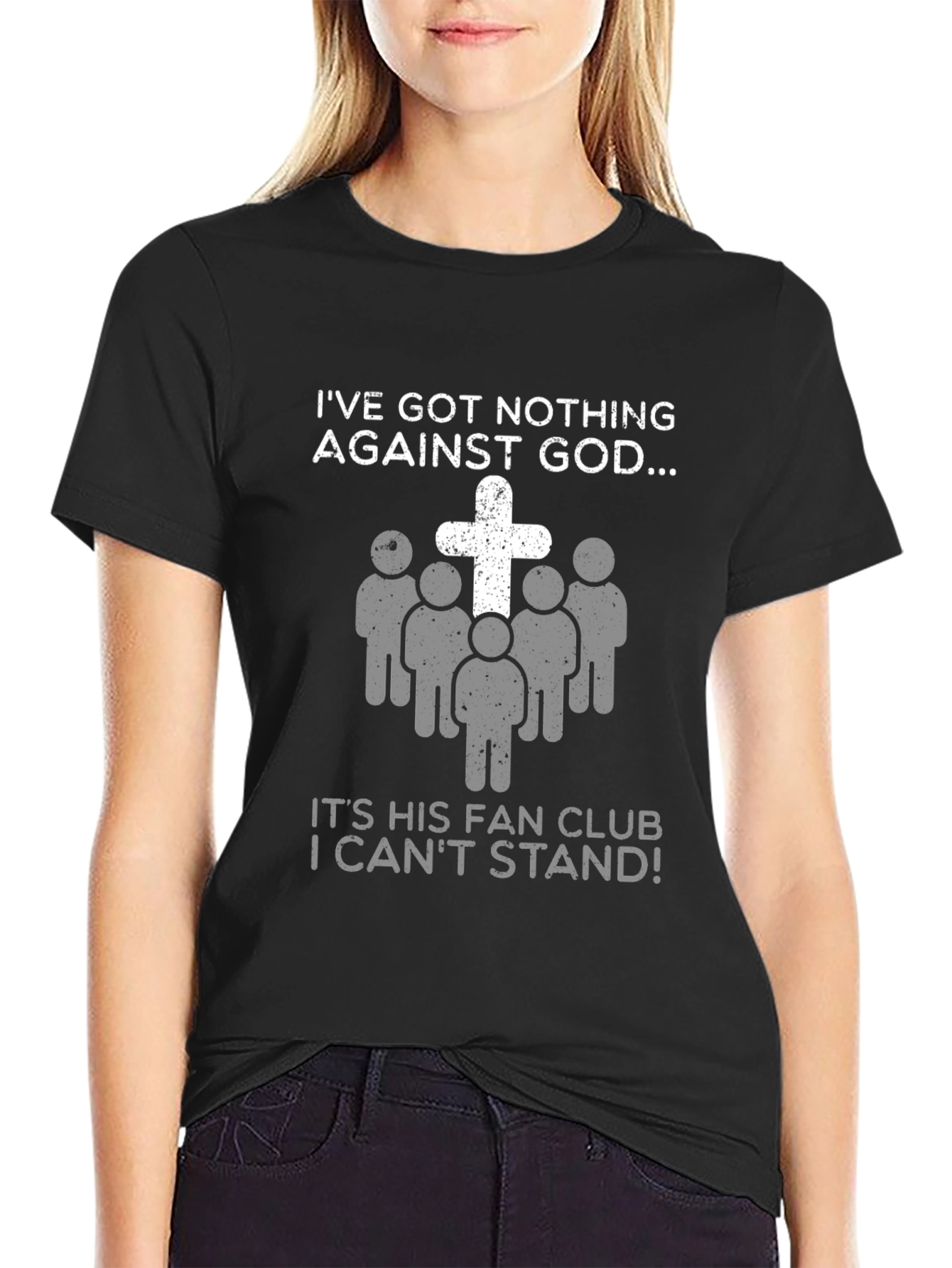 Black I've Got Nothing Against God Funny T-Shirt view 2