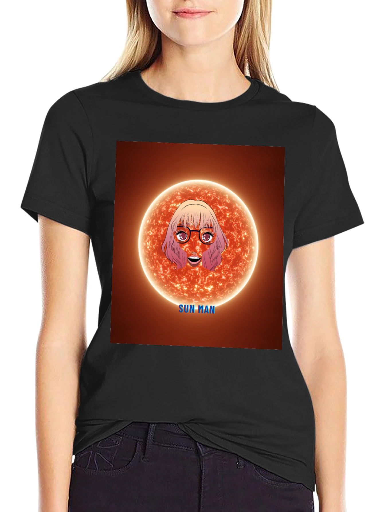 Black Sun Man Graphic Tee - Unique Cartoon Design view 2