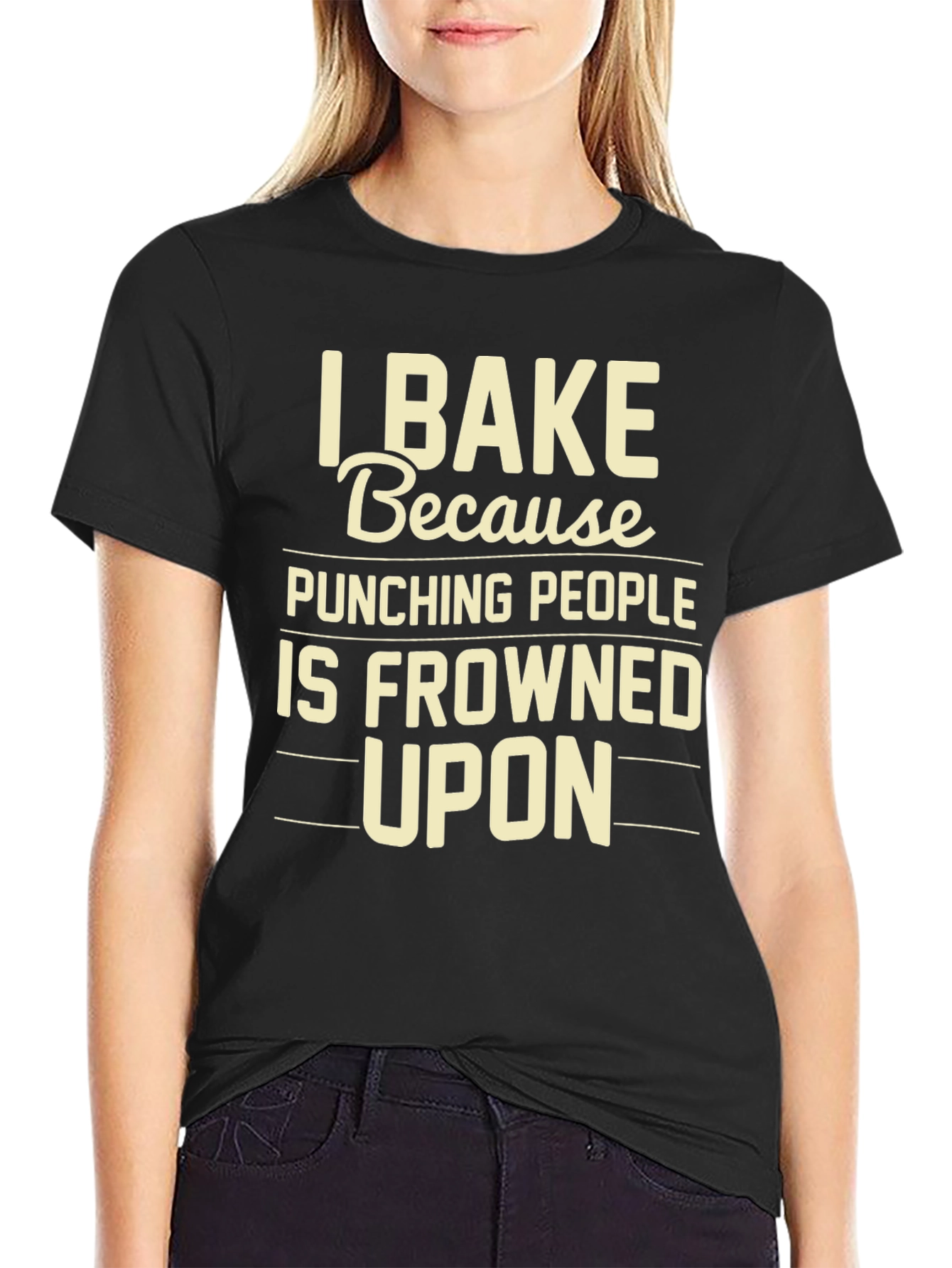 Black I Bake Because Punching People T-Shirt view 2