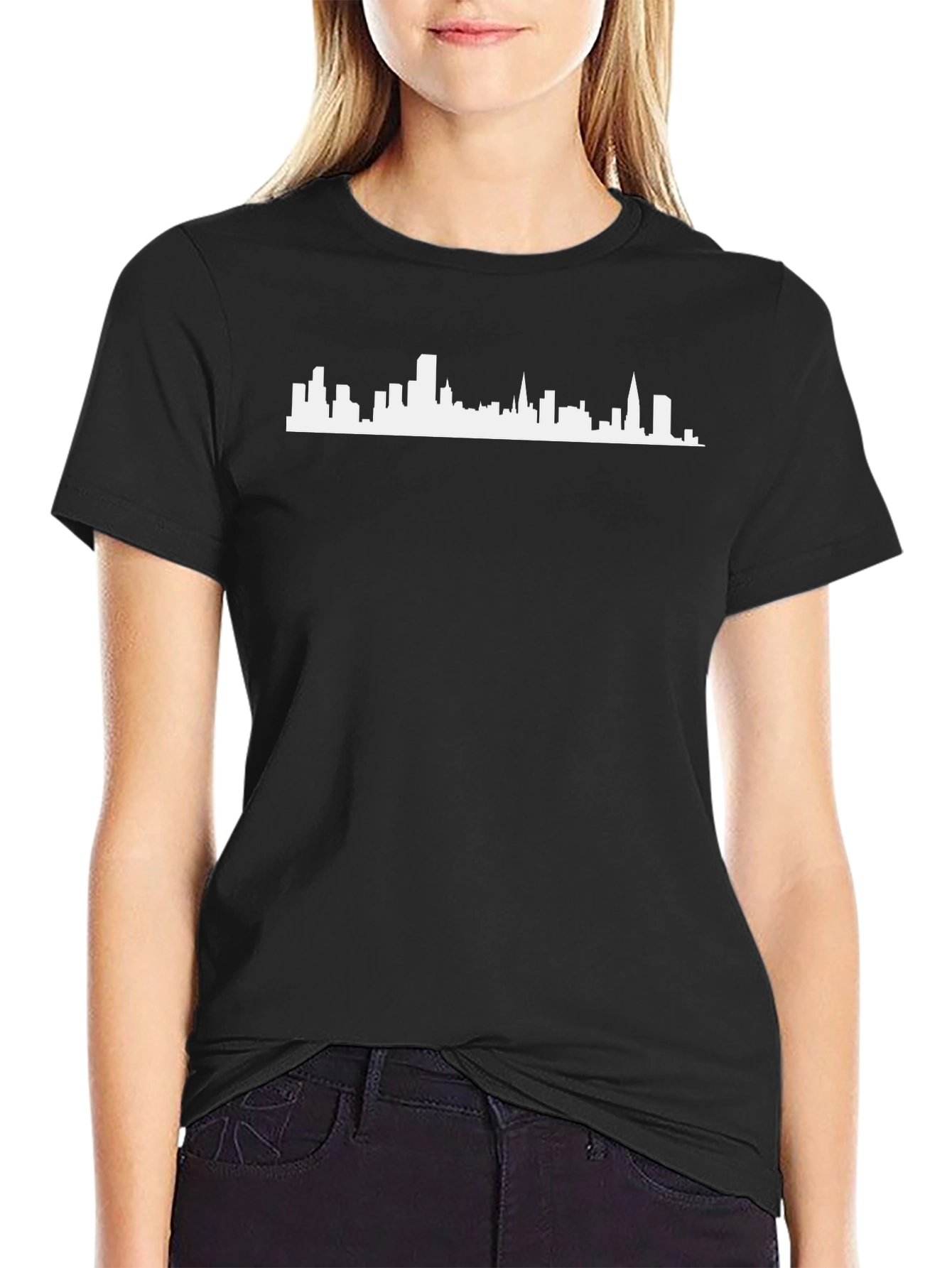 Black Cityscape Graphic Tee - Black Cotton Blend view 2