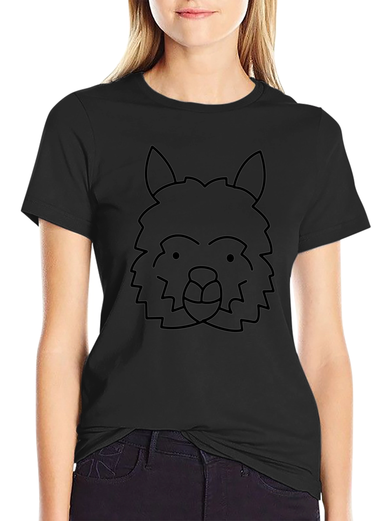 Black Alpaca Outline Graphic Tee - Soft Cotton Casual T-Shirt view 2