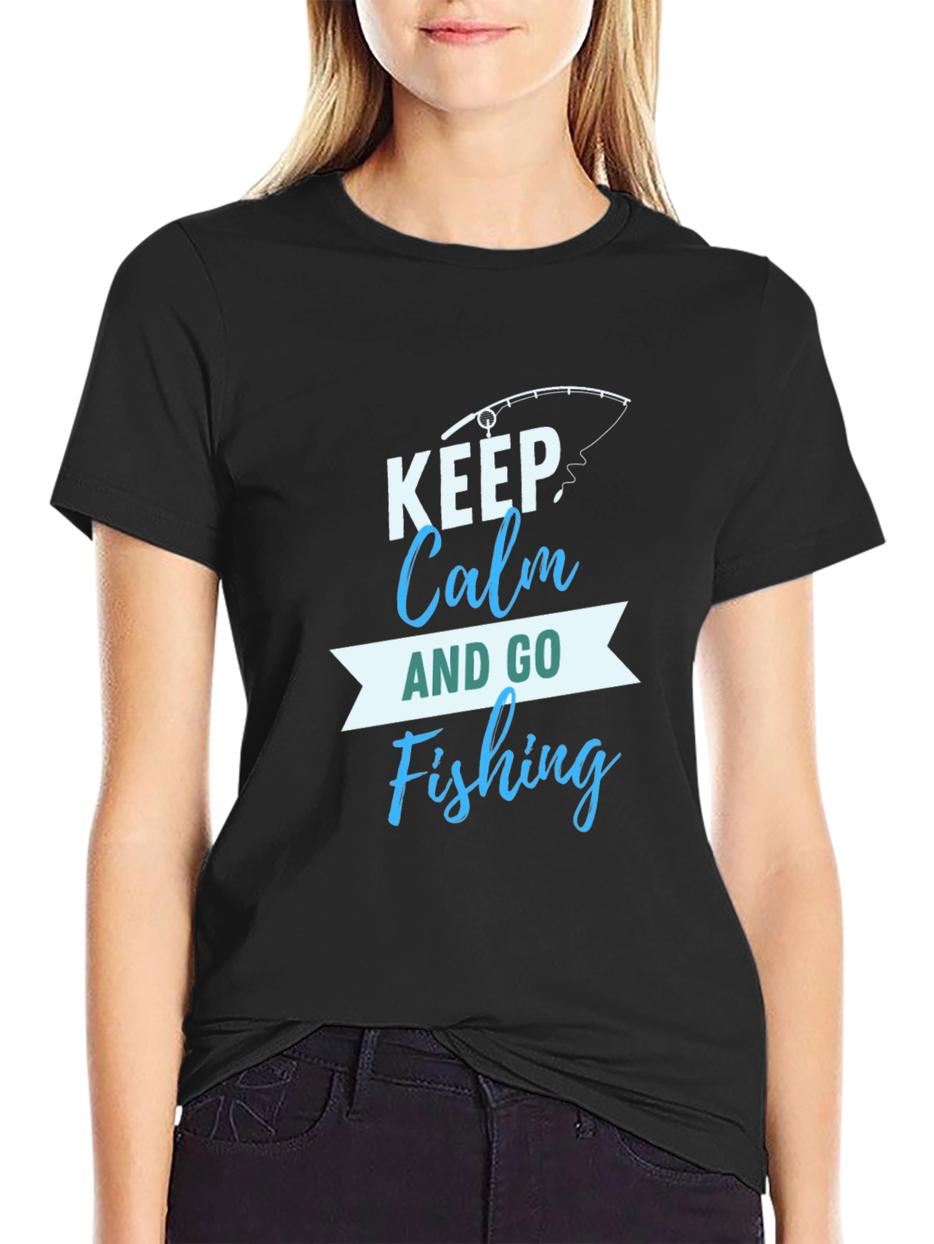Black Keep Calm and Go Fishing Graphic T-Shirt view 2