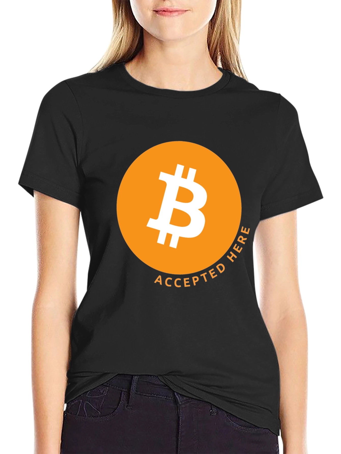 Black Bitcoin Accepted Here T-Shirt view 2
