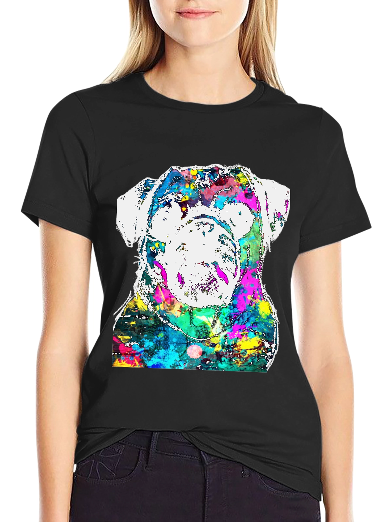 Black Colorful Bulldog Graphic Tee view 2