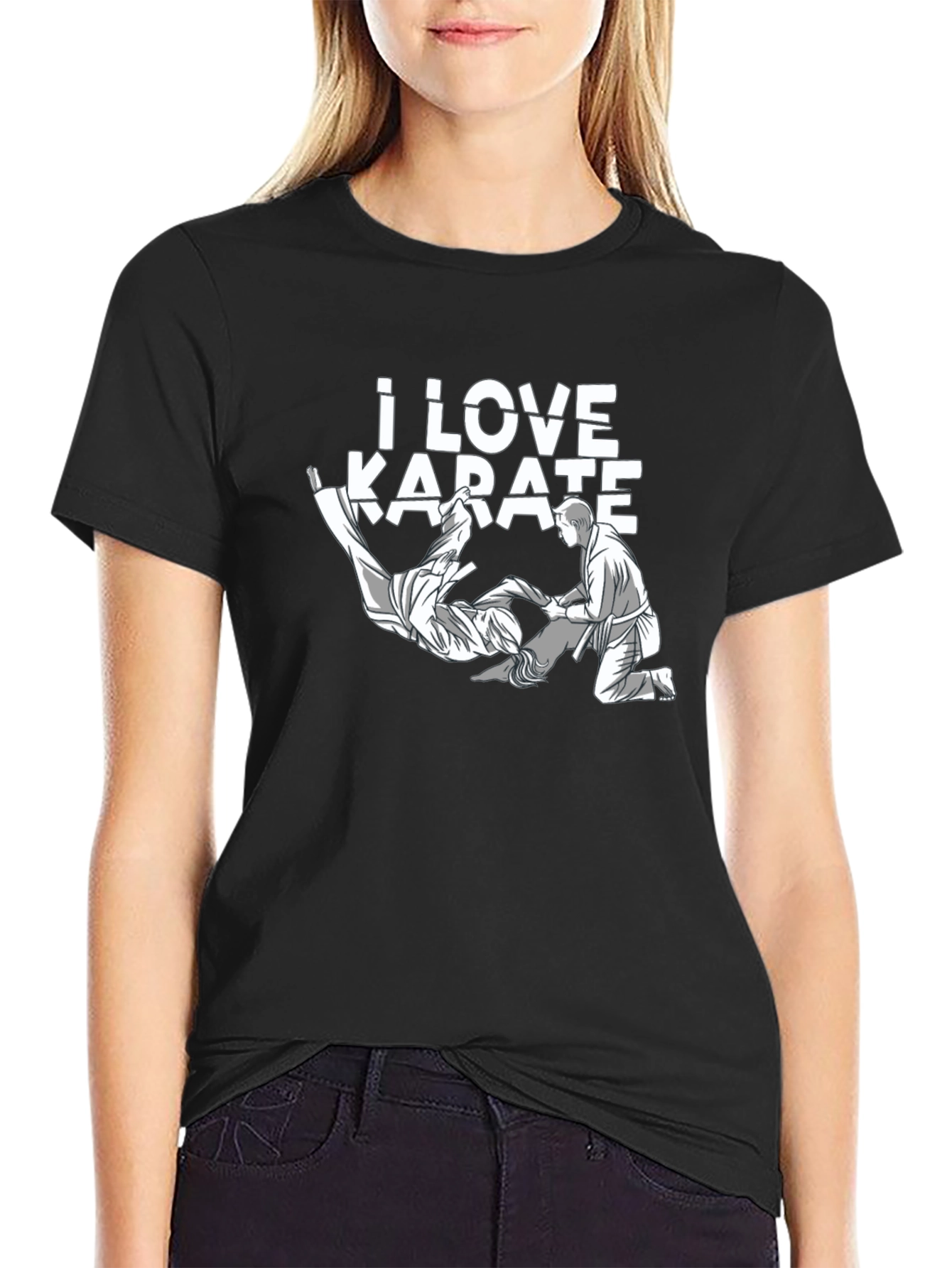 Black I Love Karate T-Shirt - Martial Arts Tee view 2