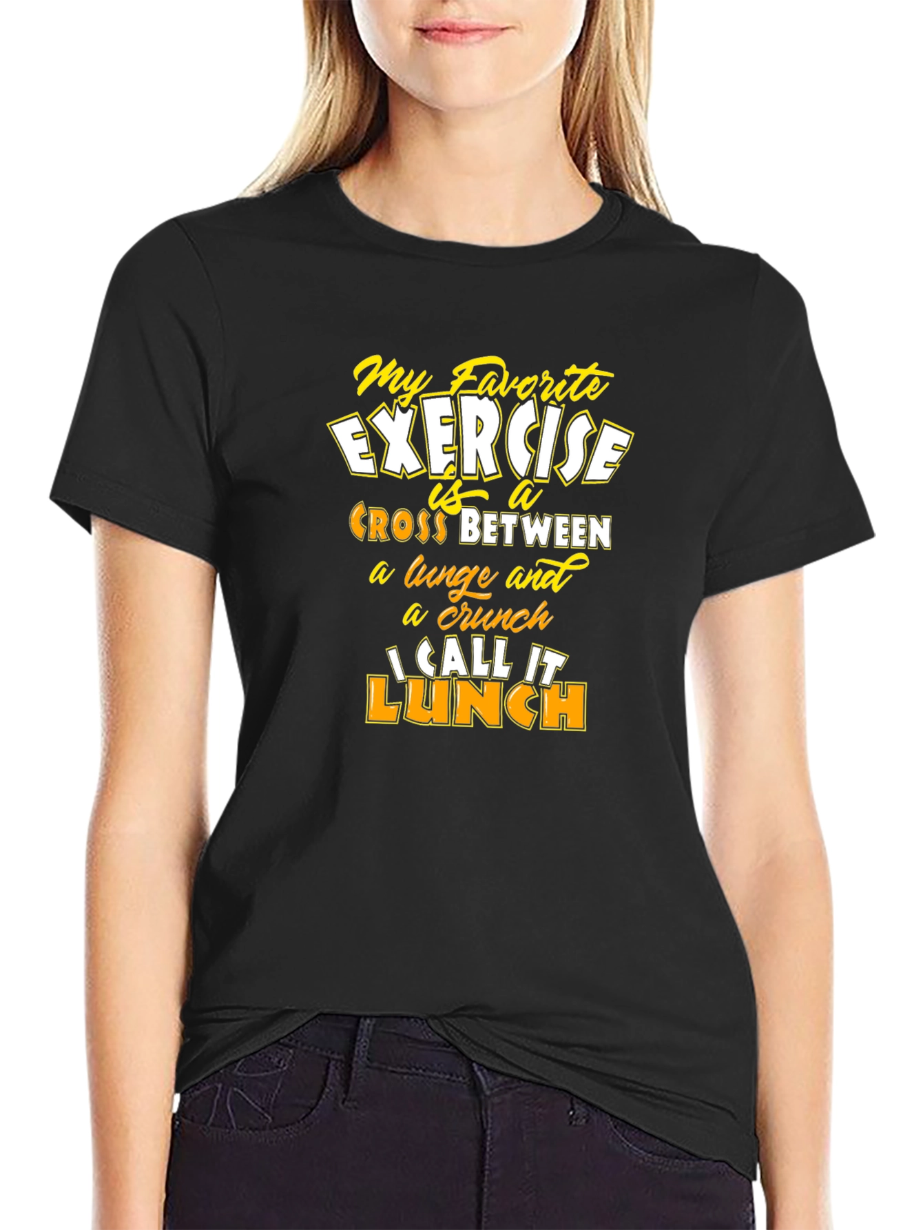 Black Funny Exercise Lunch T-Shirt - Men's Graphic Tee view 2