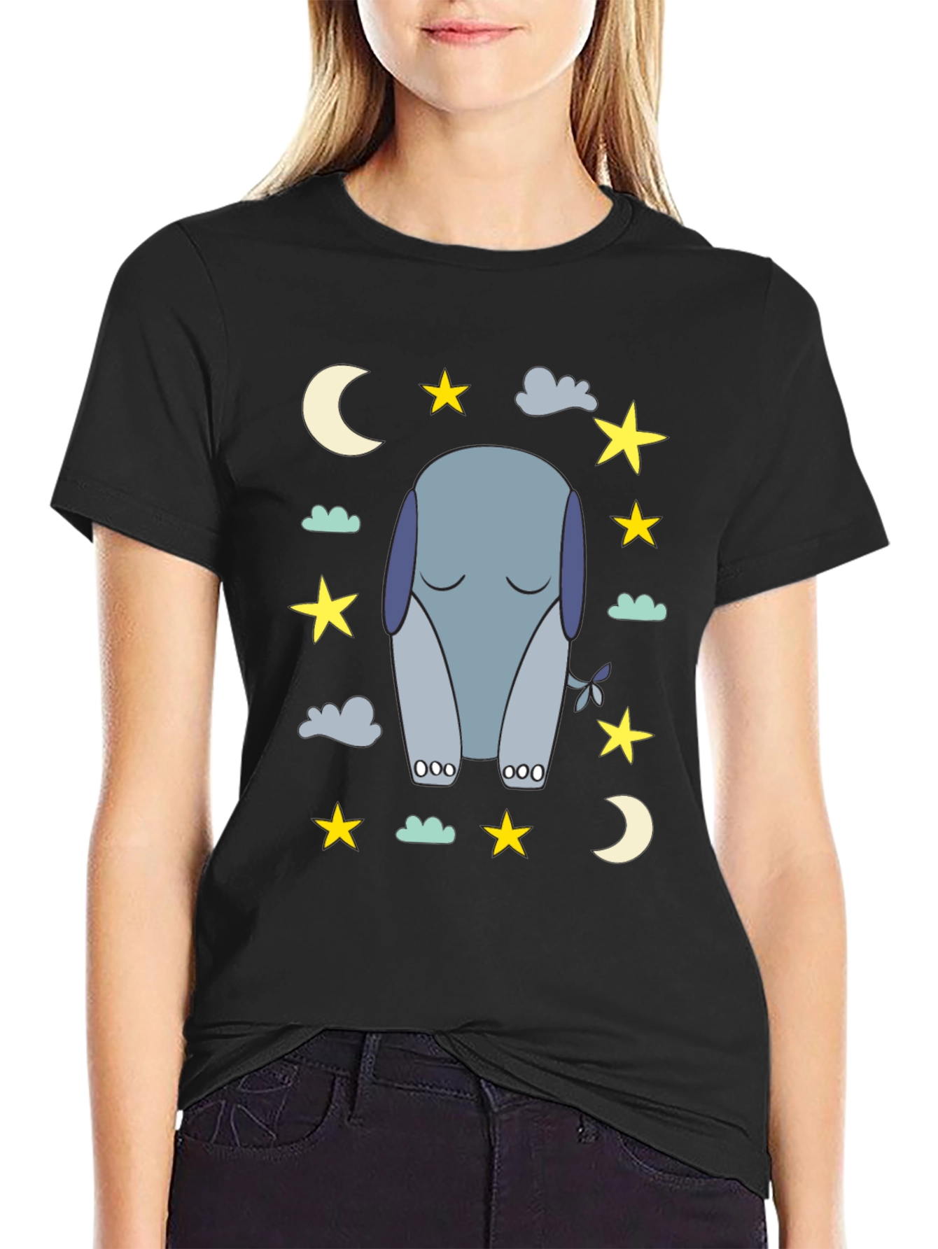 Black Dreamy Elephant T-Shirt view 2