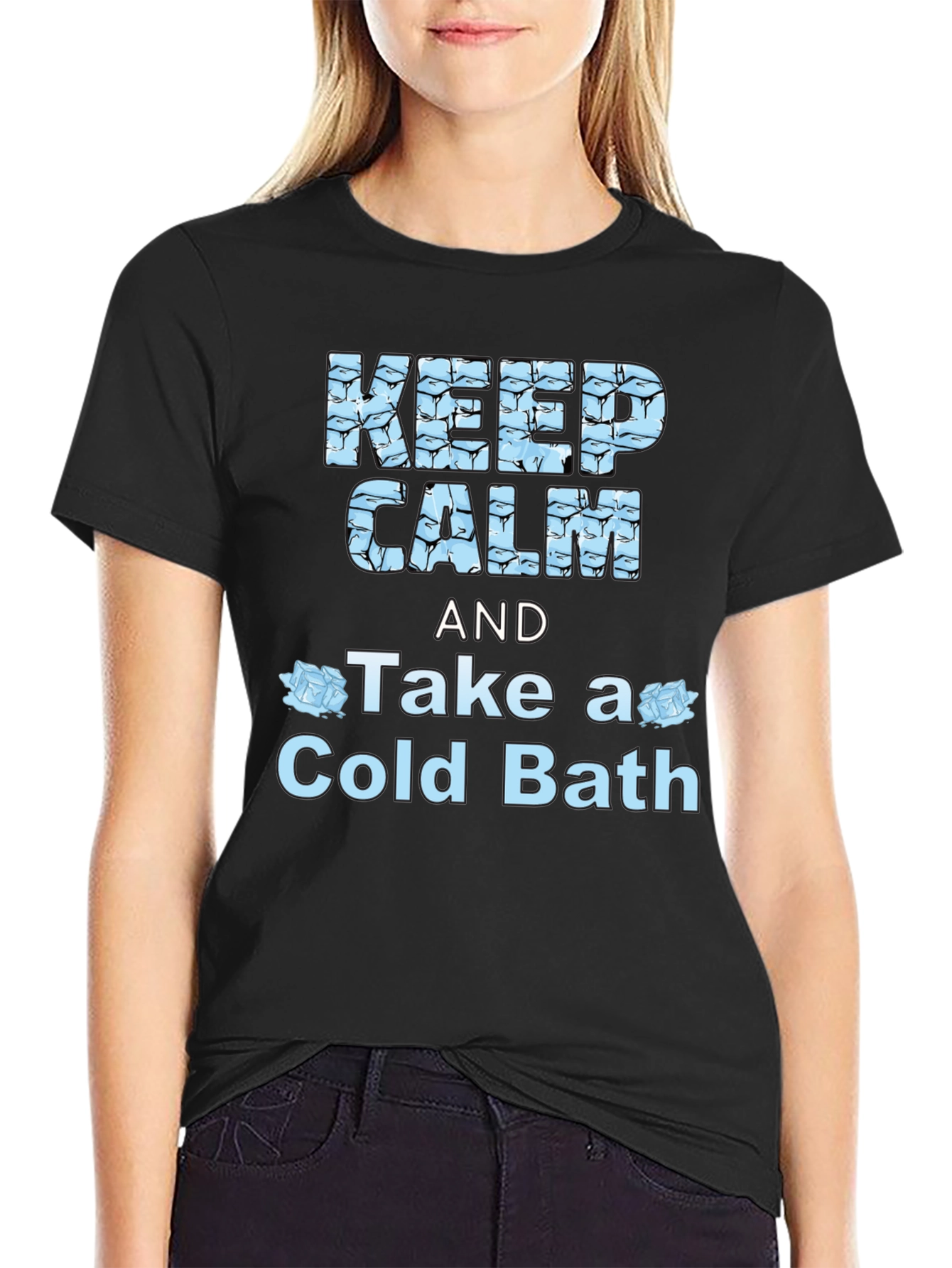 Black Keep Calm Cold Bath Novelty Graphic T-Shirt view 2
