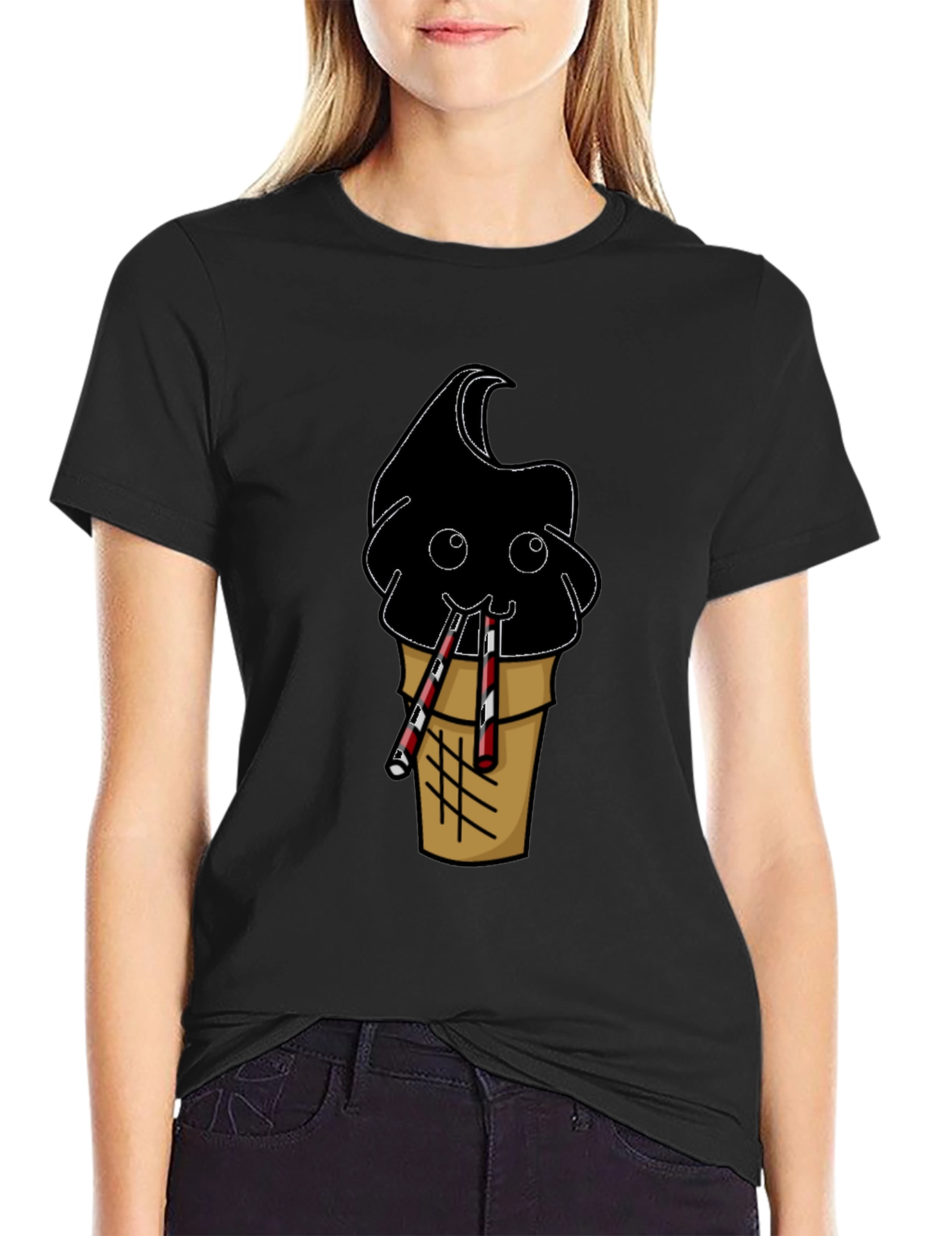 Black Fun Black Ice Cream Cone Graphic Tee view 2