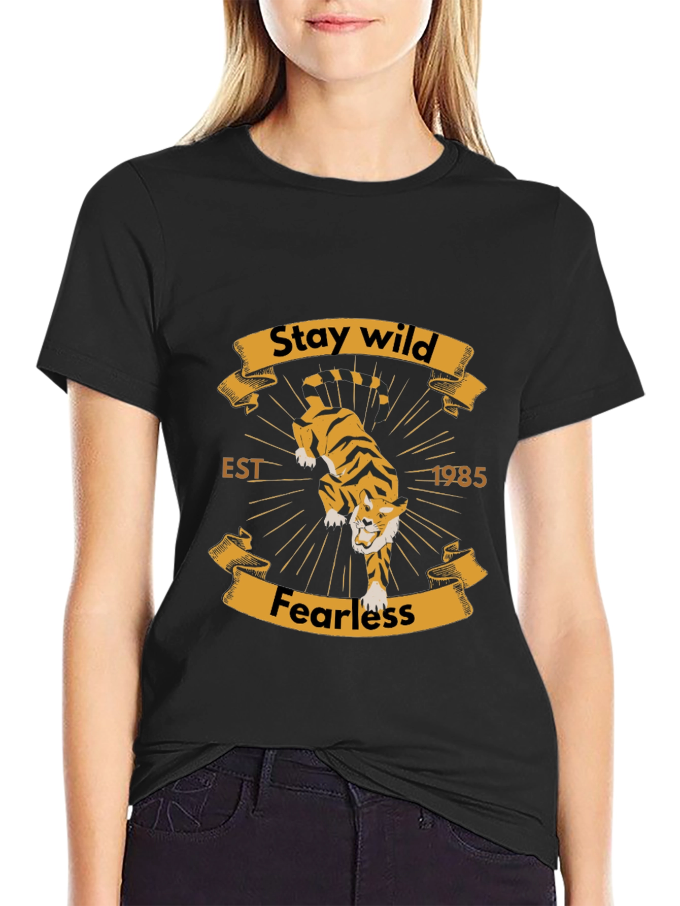Black Stay Wild Tiger Graphic Black T-Shirt view 2