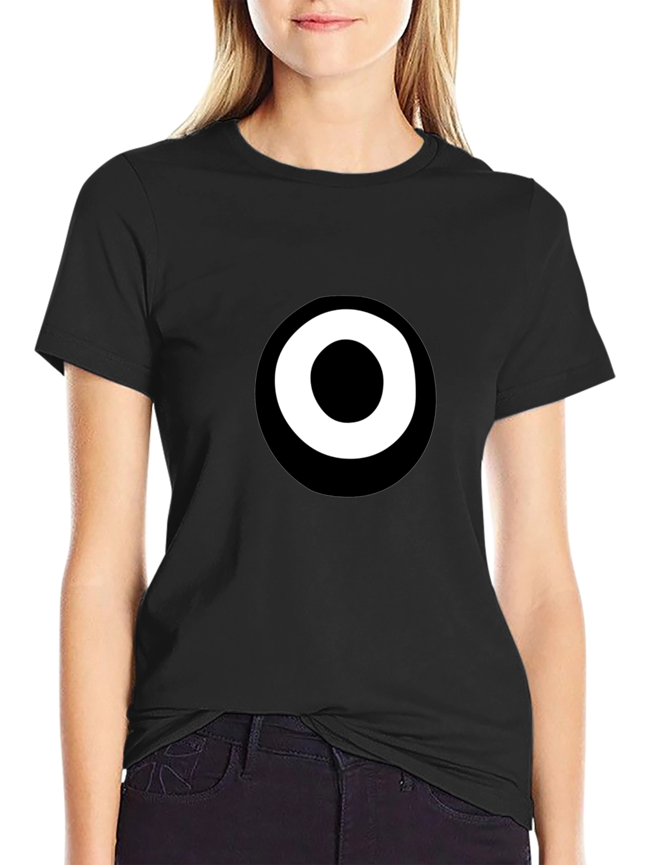 Black Modern Minimalist Black T-Shirt with White Circle Design view 2