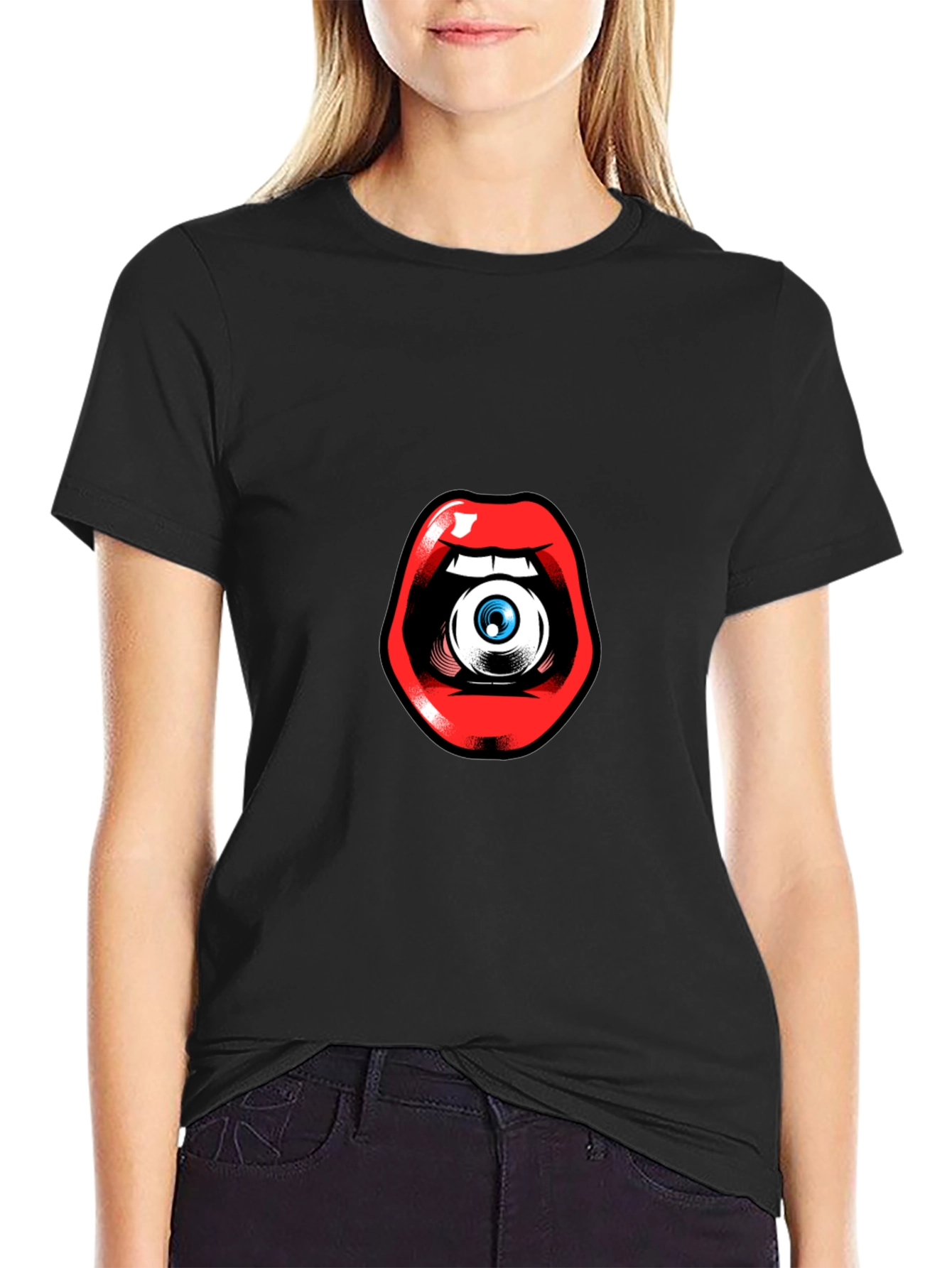 Black Eye in Mouth Graphic Tee - Unique Statement Shirt view 2