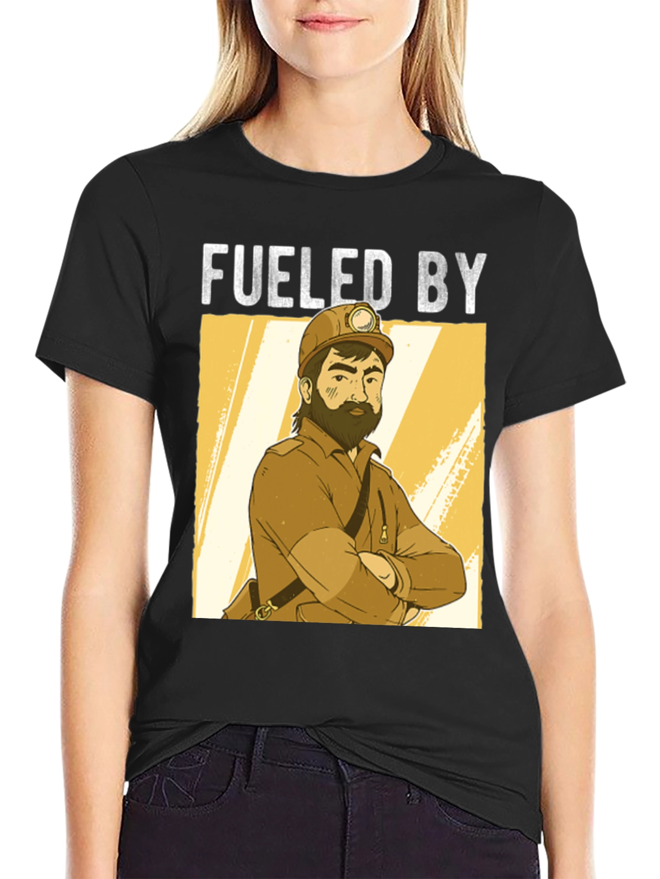 Black Fueled By Miner Cartoon Black T-Shirt view 2