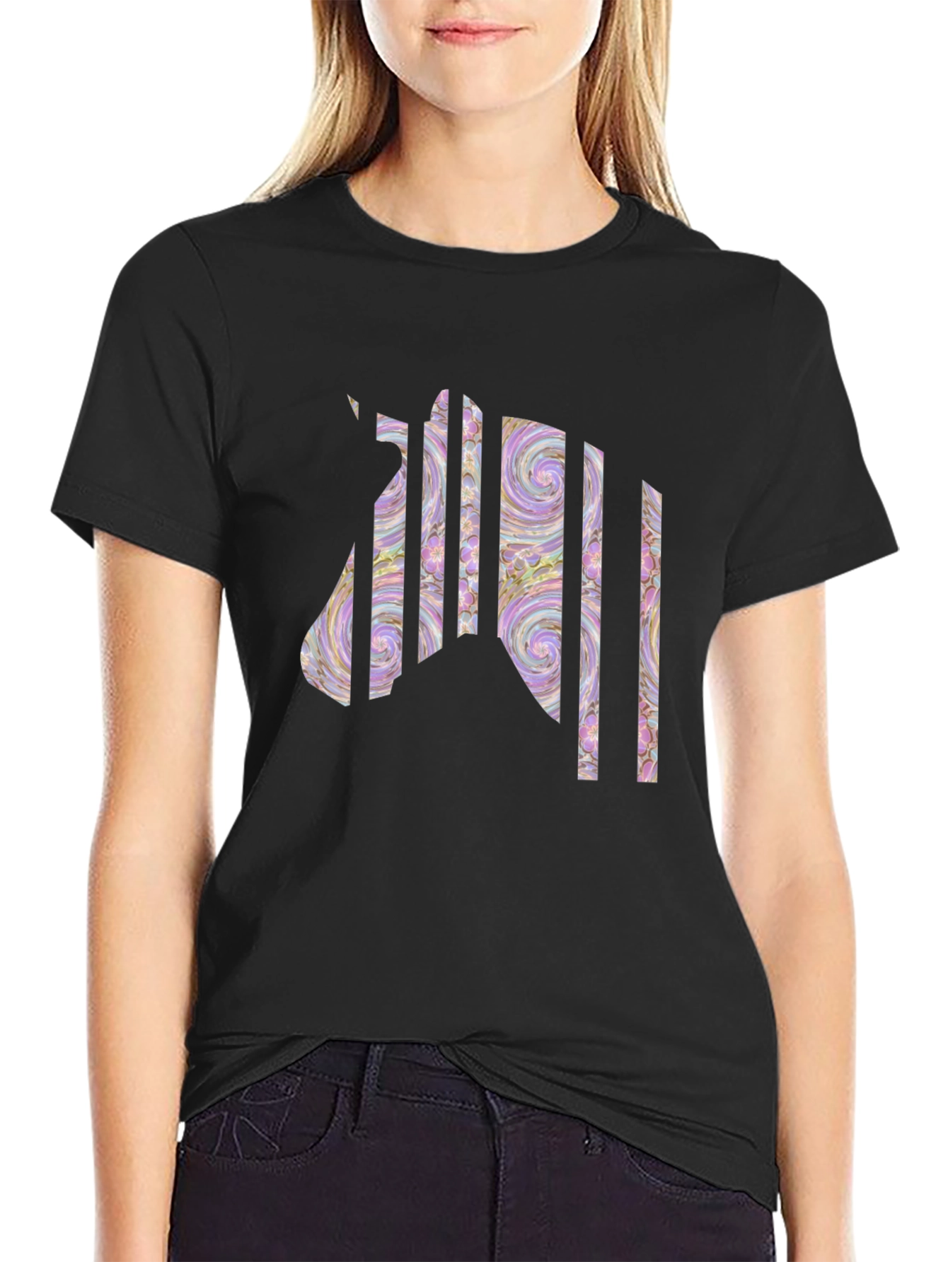 Black Abstract Zebra T-Shirt: Unique Graphic Tee view 2