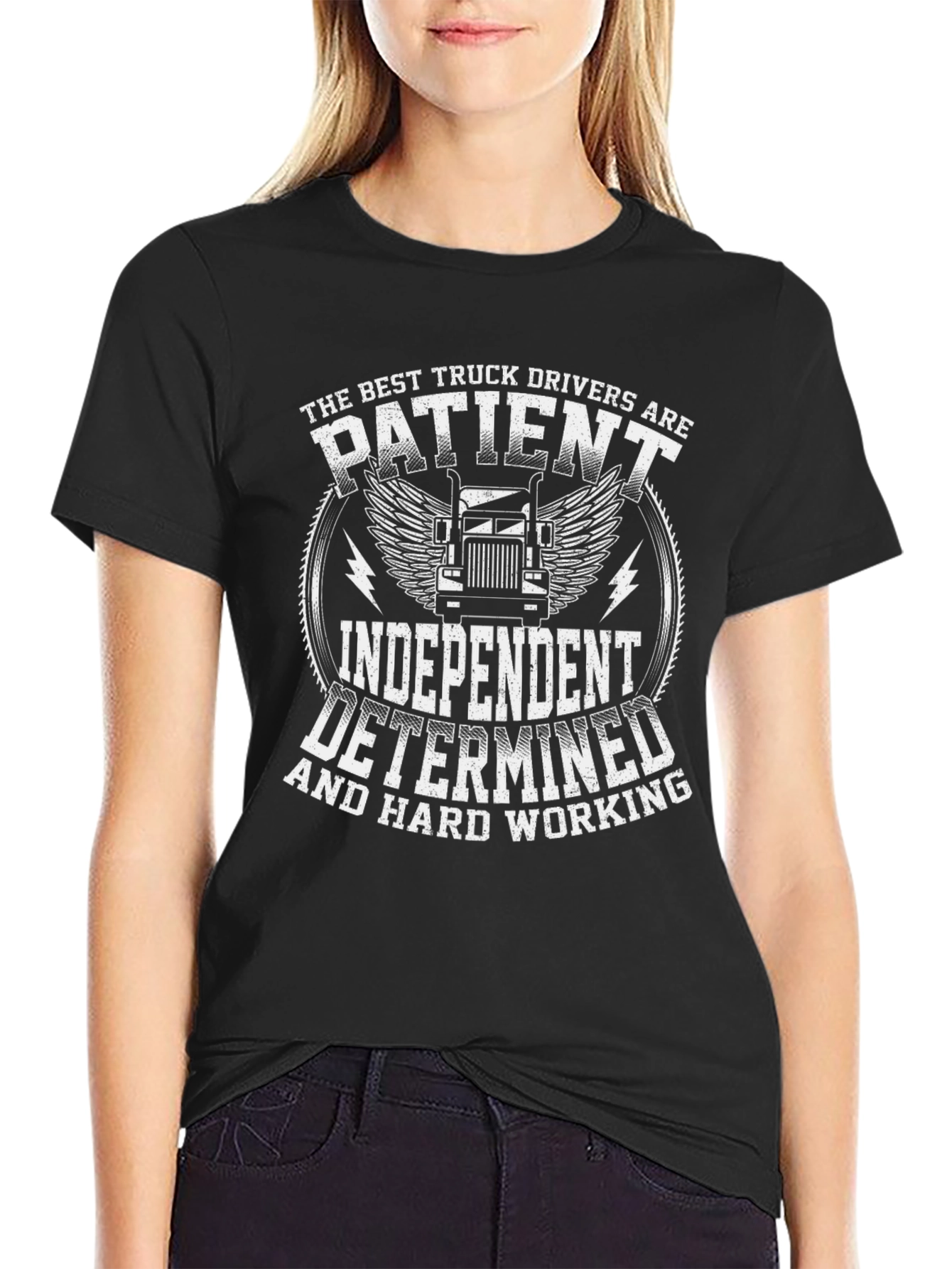 Black Truck Driver T-Shirt - Patient, Independent, Determined view 2