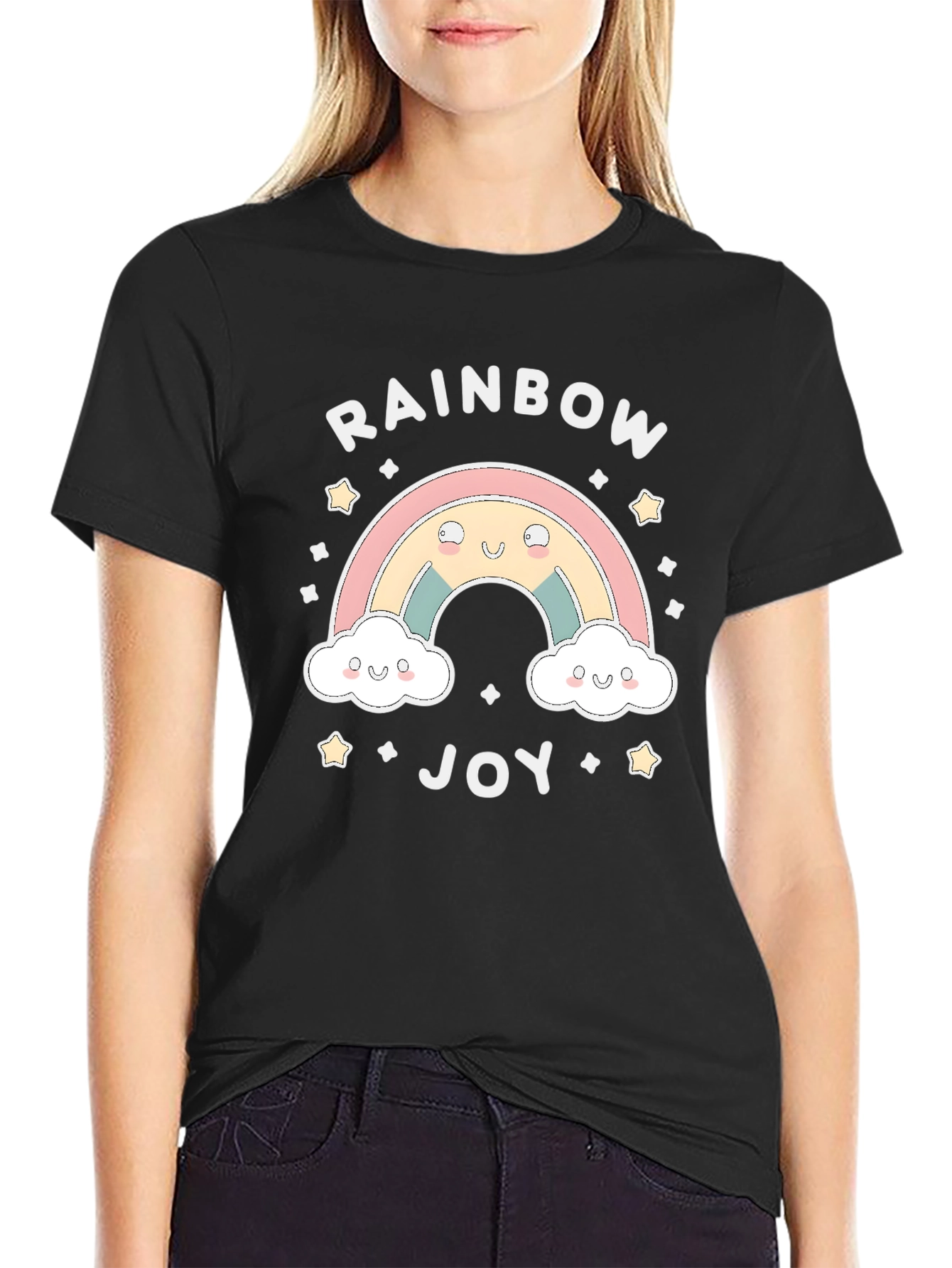 Black Rainbow Joy Graphic Tee - Cute Kawaii Shirt view 2