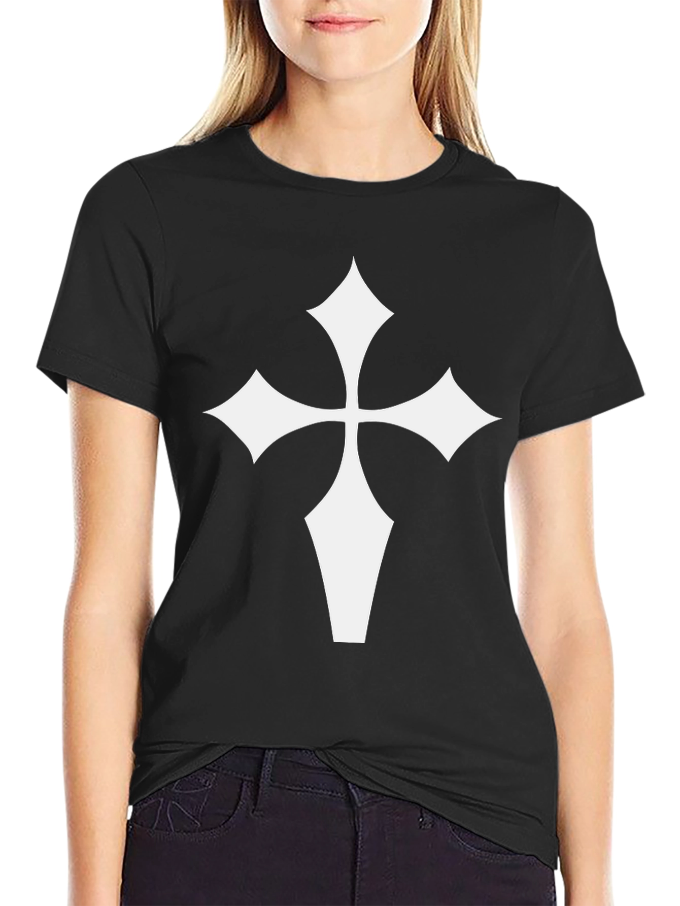 Black Black T-Shirt with White Cross Graphic view 2