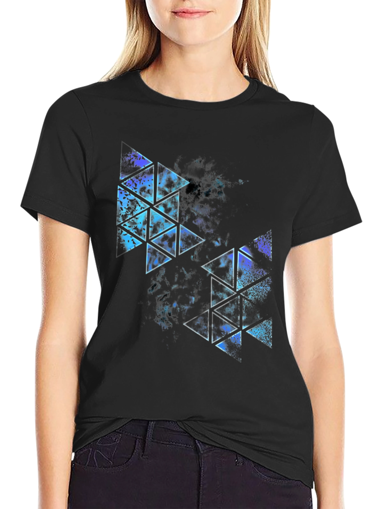Black Geometric Triangle Print T-Shirt - Modern Style view 2