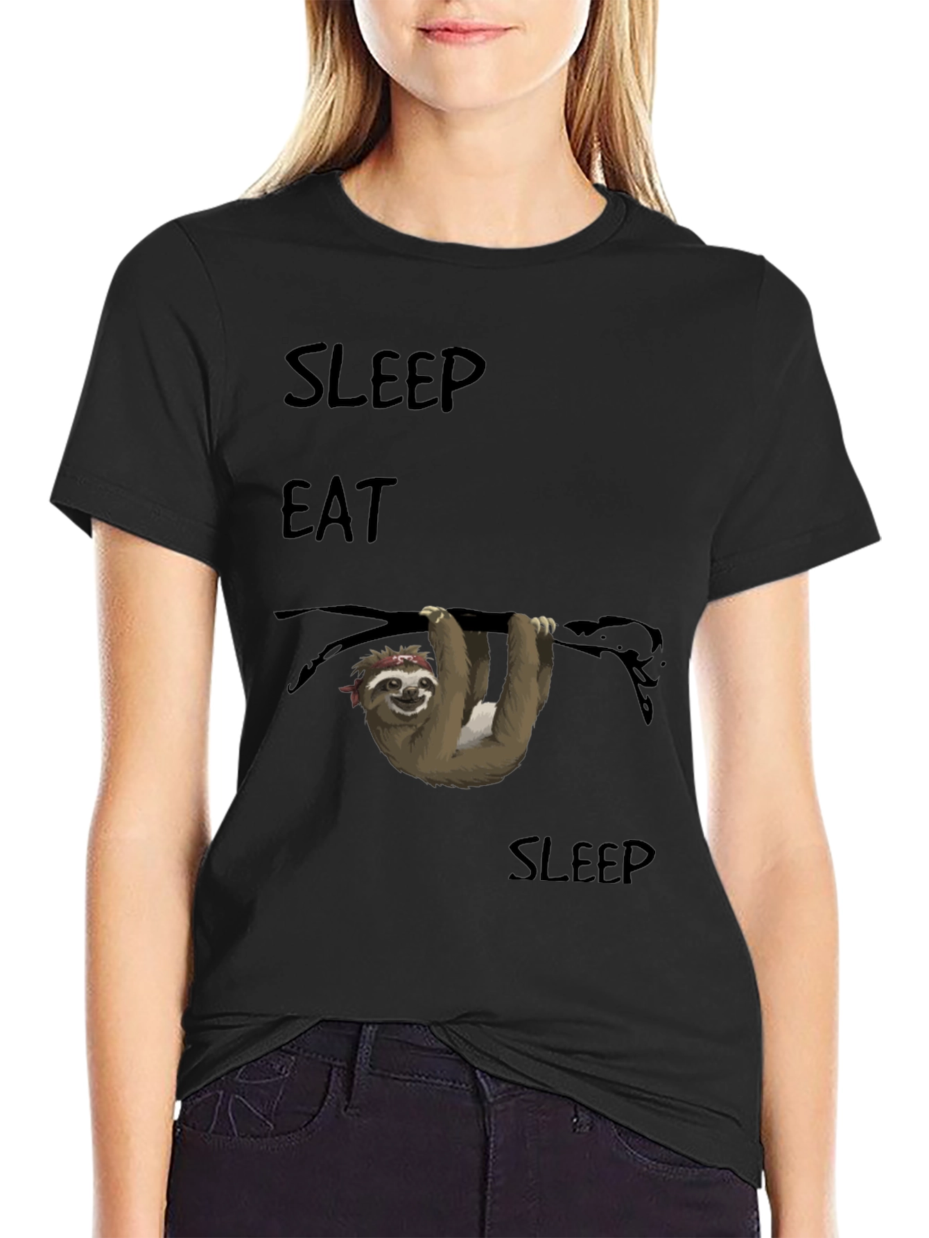 Black Sleep Eat Sloth T-Shirt - Relaxed Fit view 2
