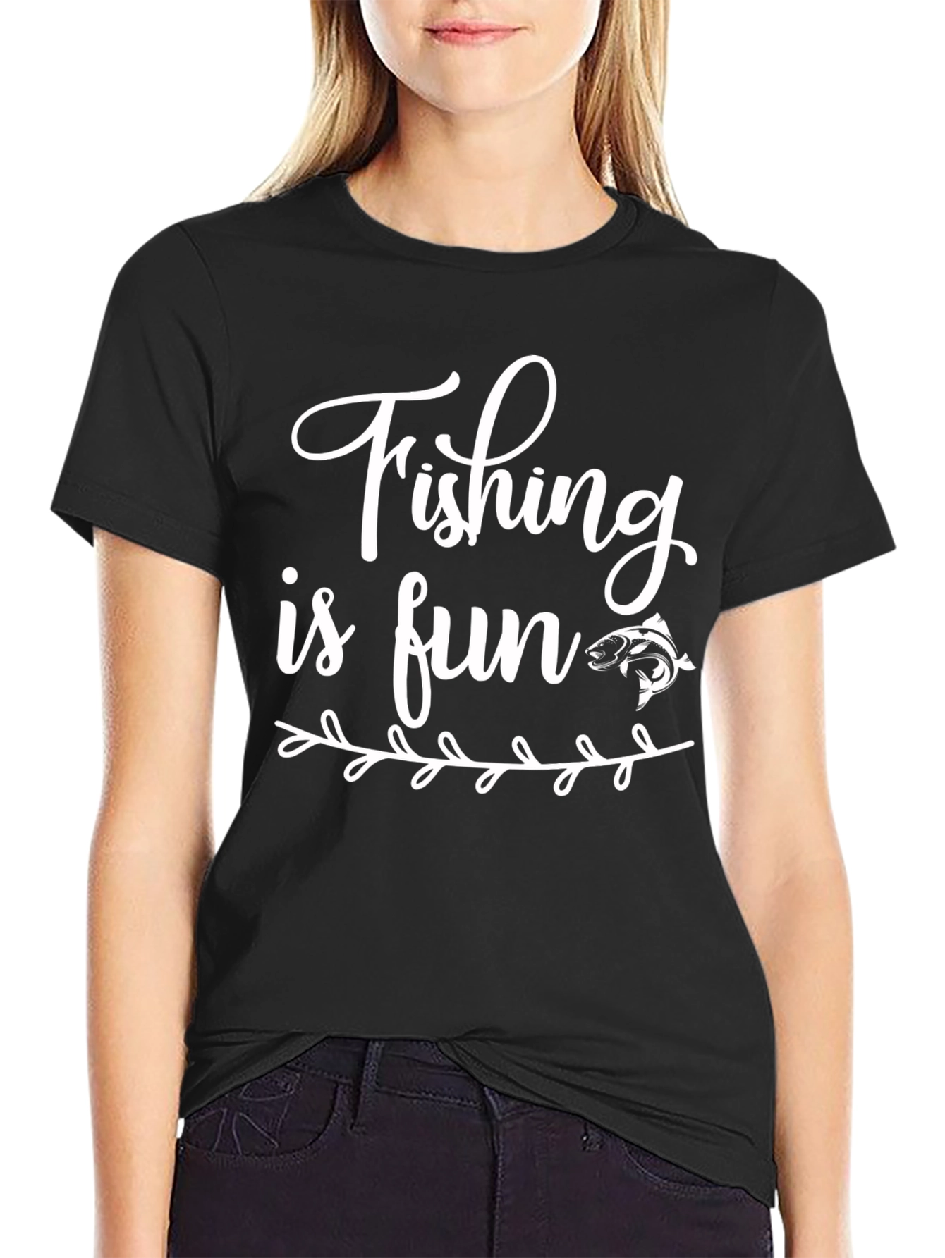 Black Fishing is Fun Black Graphic Tee view 2