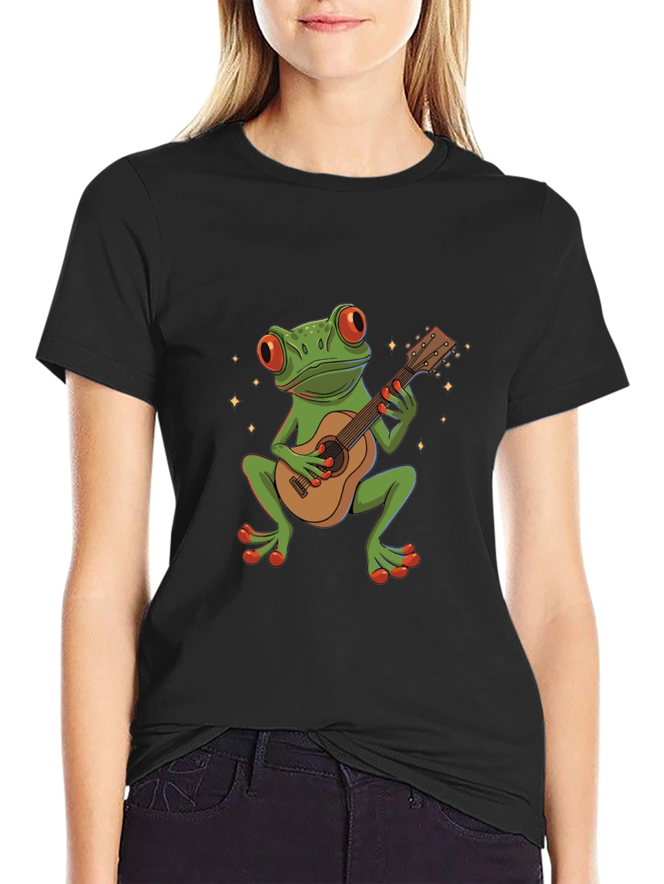 Black Frog Guitarist Graphic Tee - Unique Music Lover Shirt view 2