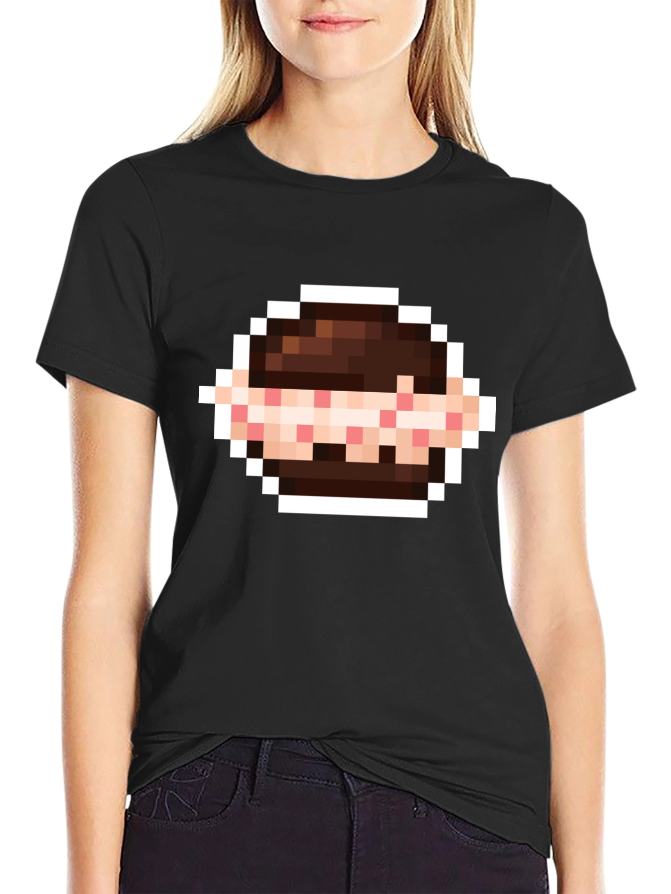Black Pixelated Sandwich Graphic Tee - Retro Gaming Style view 2