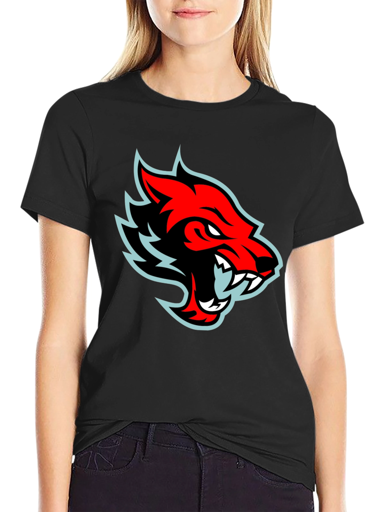 Black Red Wolf Graphic Tee - Cool Black T-Shirt view 2