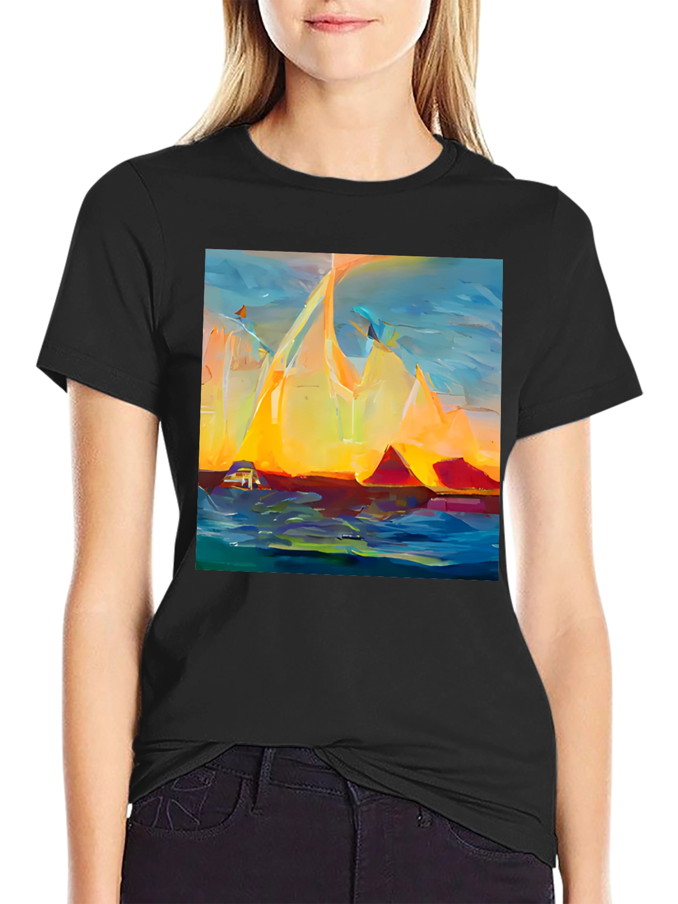 Black Abstract Mountain Sunset T-Shirt view 2