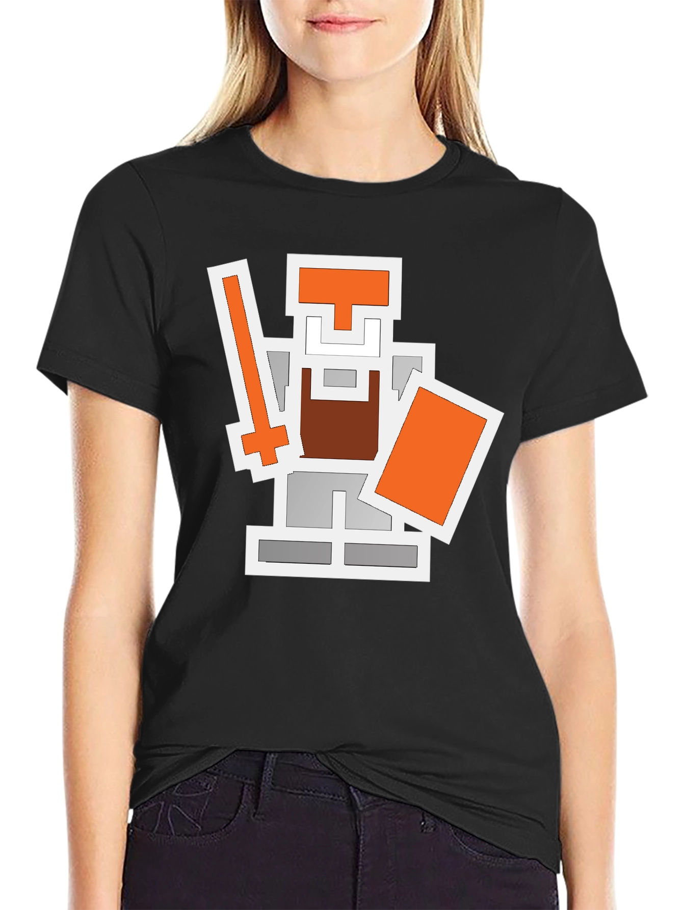 Black Pixel Knight Graphic Tee - Retro Gaming Shirt view 2