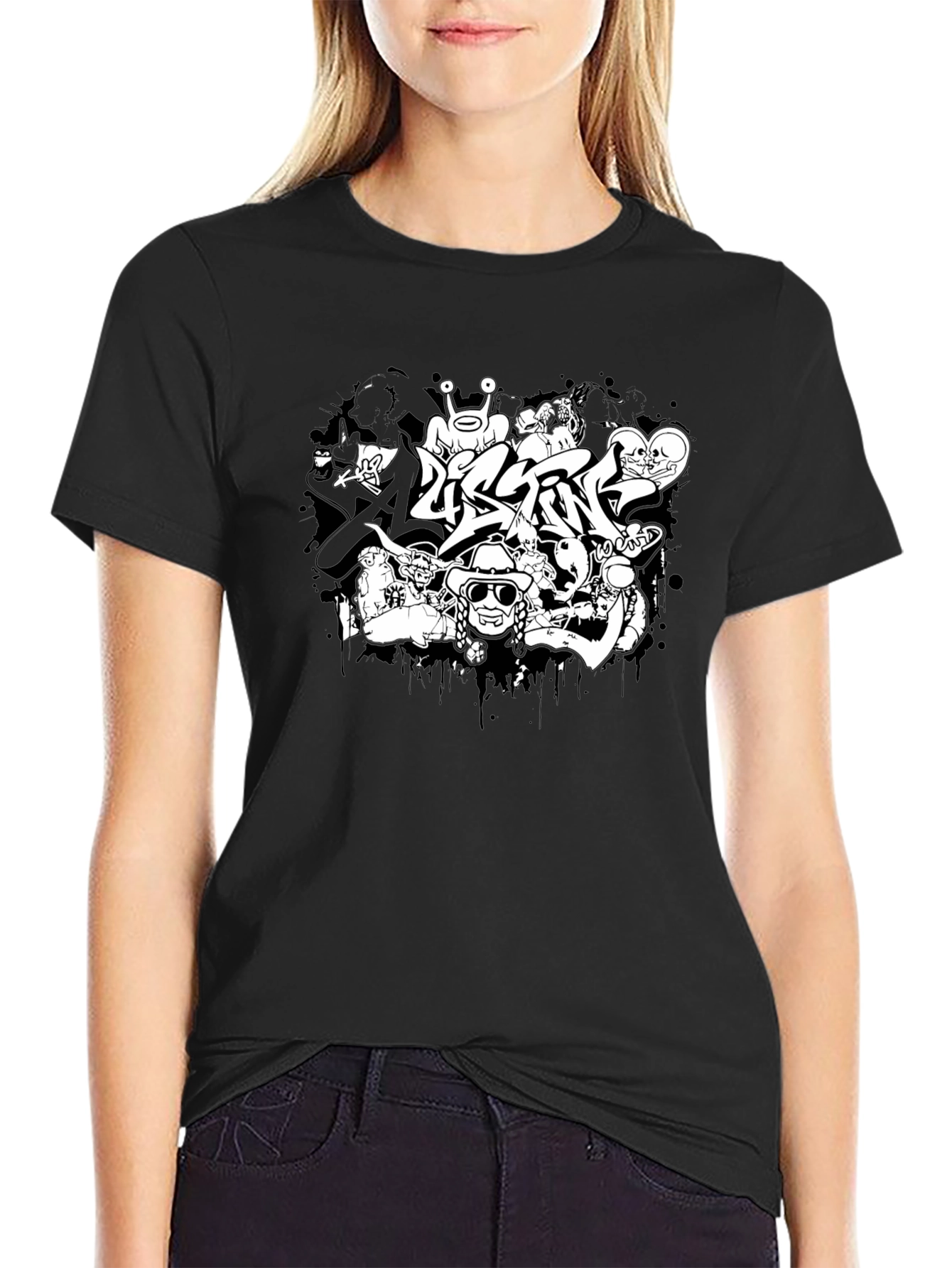Black Cool Graphic Print T-Shirt - Black Cotton Tee view 2