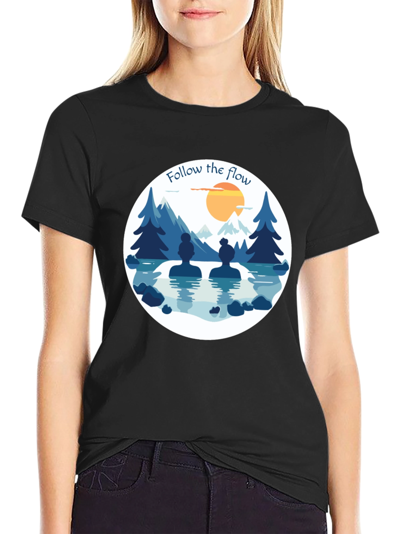 Black Follow the Flow T-Shirt - Relaxing Spa Design view 2