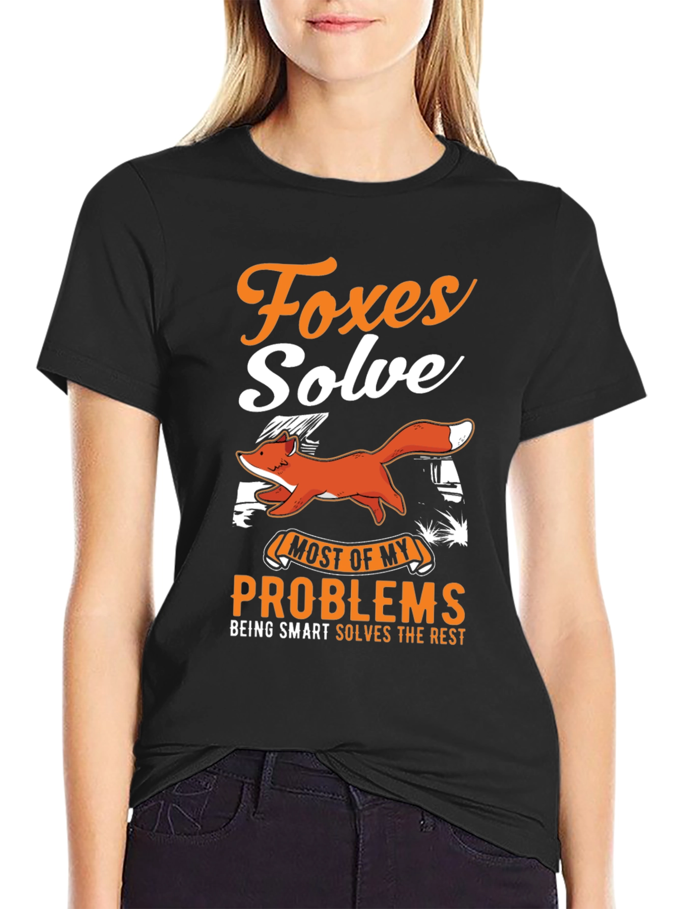 Black Foxes Solve Problems Funny Graphic T-Shirt view 2