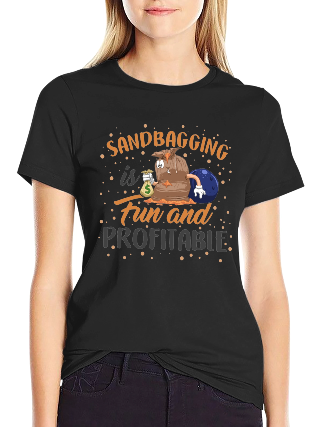 Black Sandbagging Fun & Profitable Black Graphic T-Shirt view 2