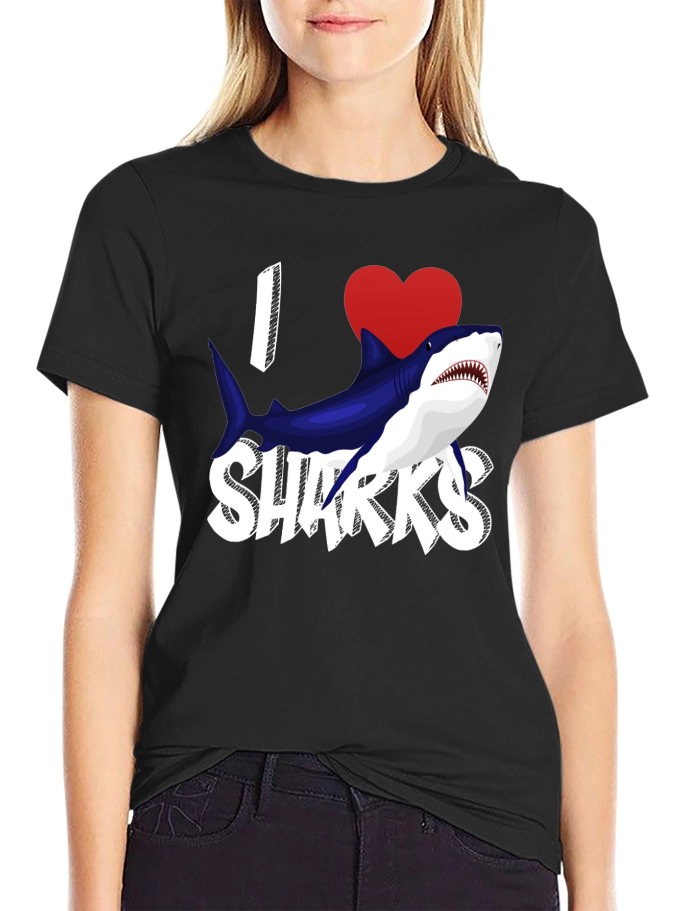Black I Heart Sharks Graphic T-Shirt - Black view 2