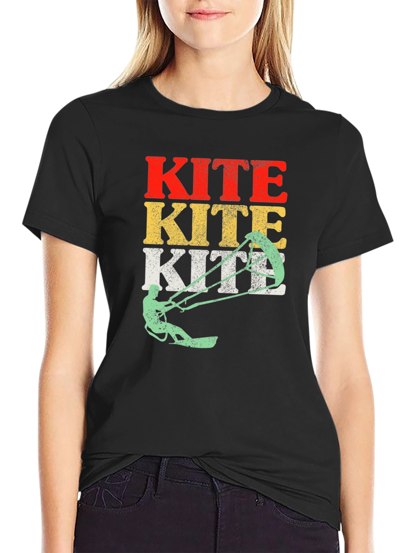 Black Kiteboarding T-Shirt - Vintage Style Kitesurfing Tee view 2